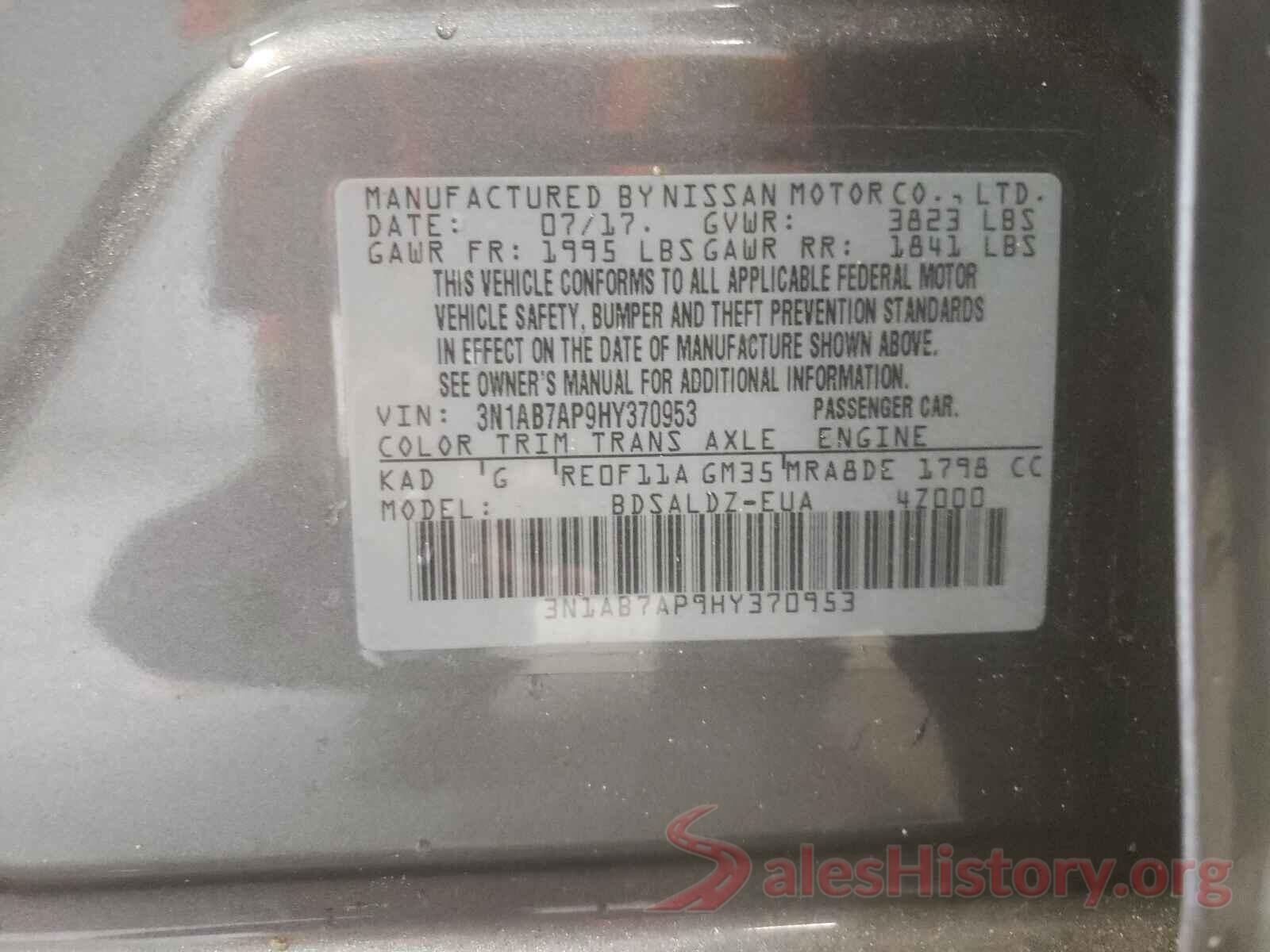 3N1AB7AP9HY370953 2017 NISSAN SENTRA