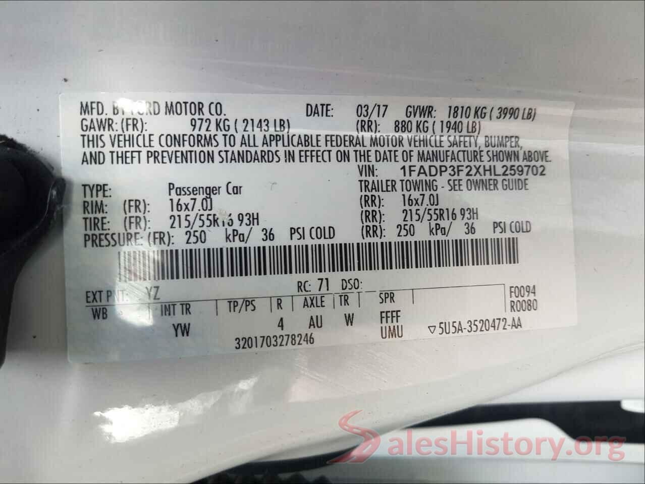 1FADP3F2XHL259702 2017 FORD FOCUS