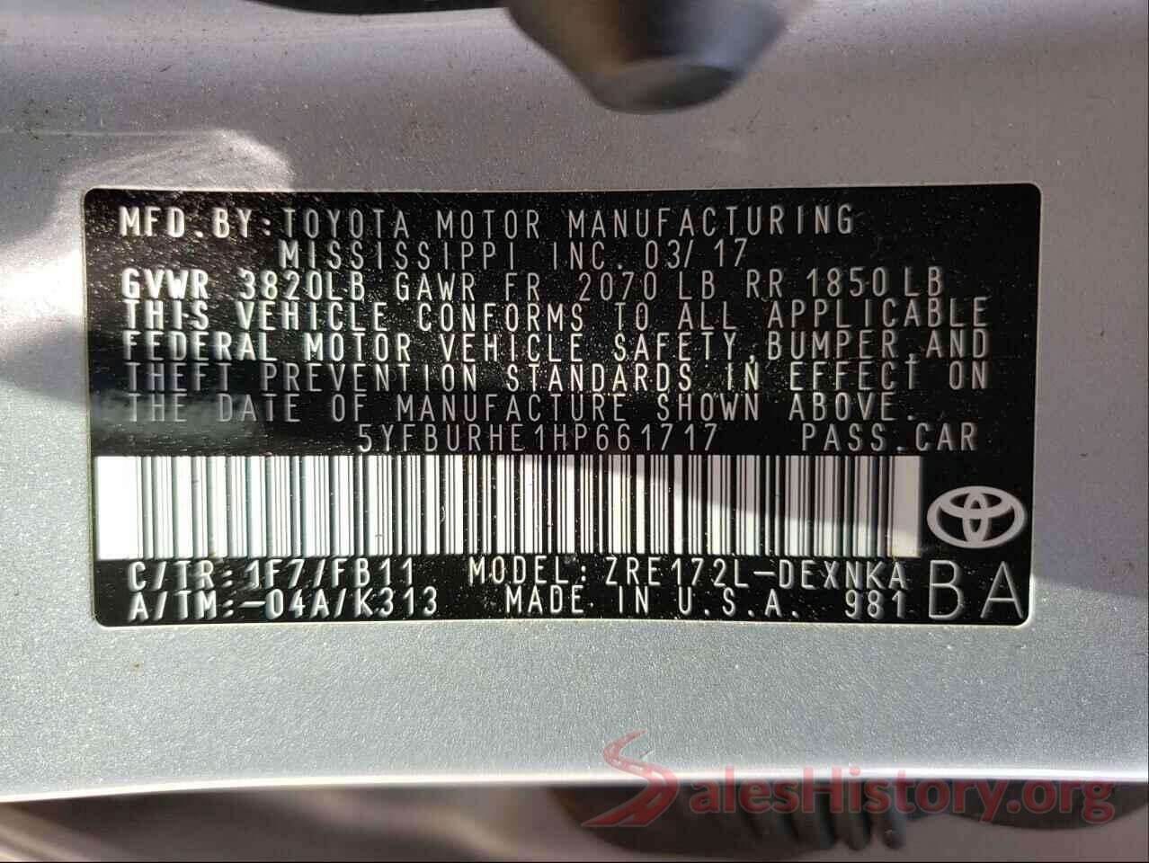 5YFBURHE1HP661717 2017 TOYOTA COROLLA