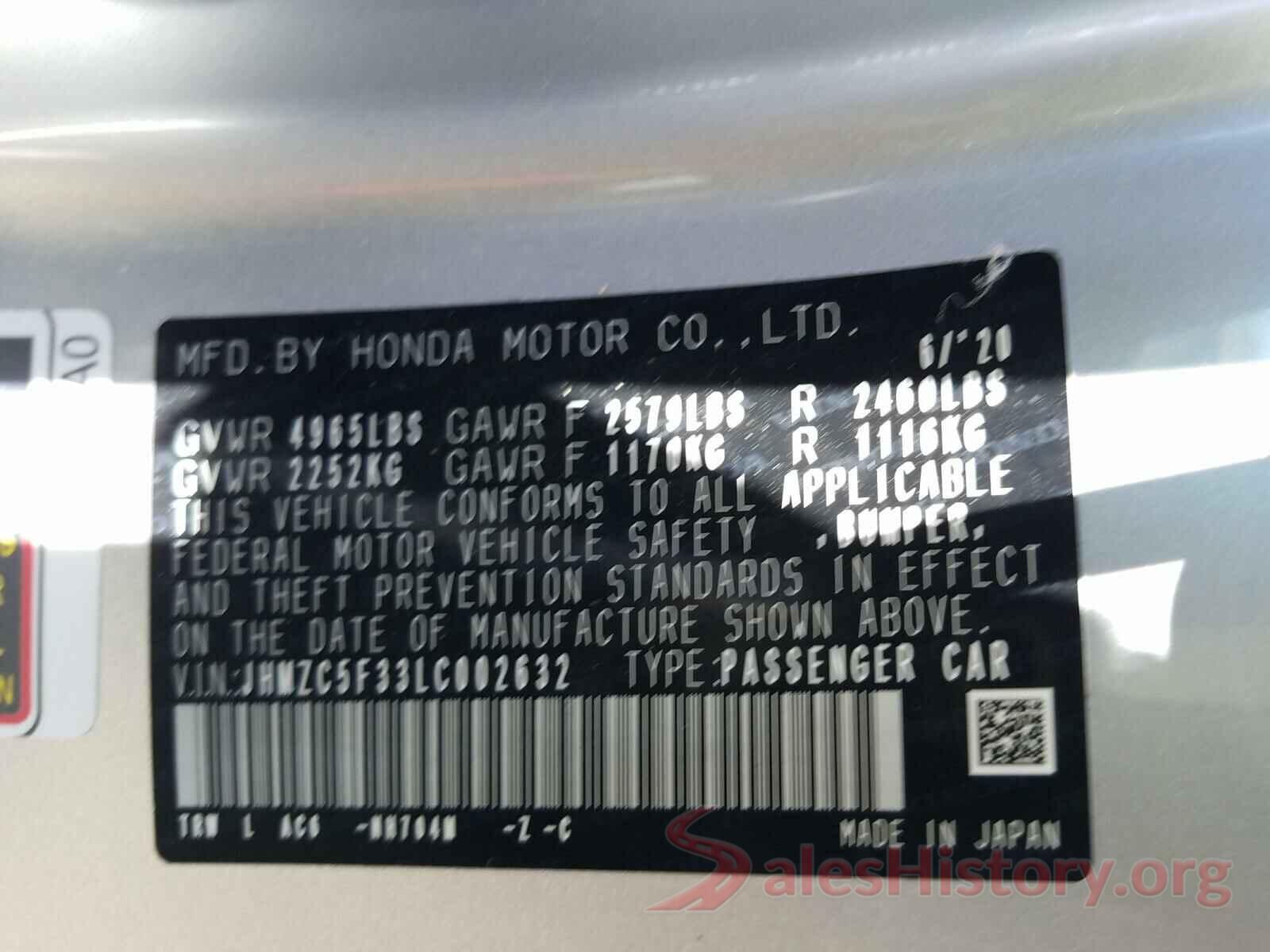 JHMZC5F33LC002632 2020 HONDA CLARITY