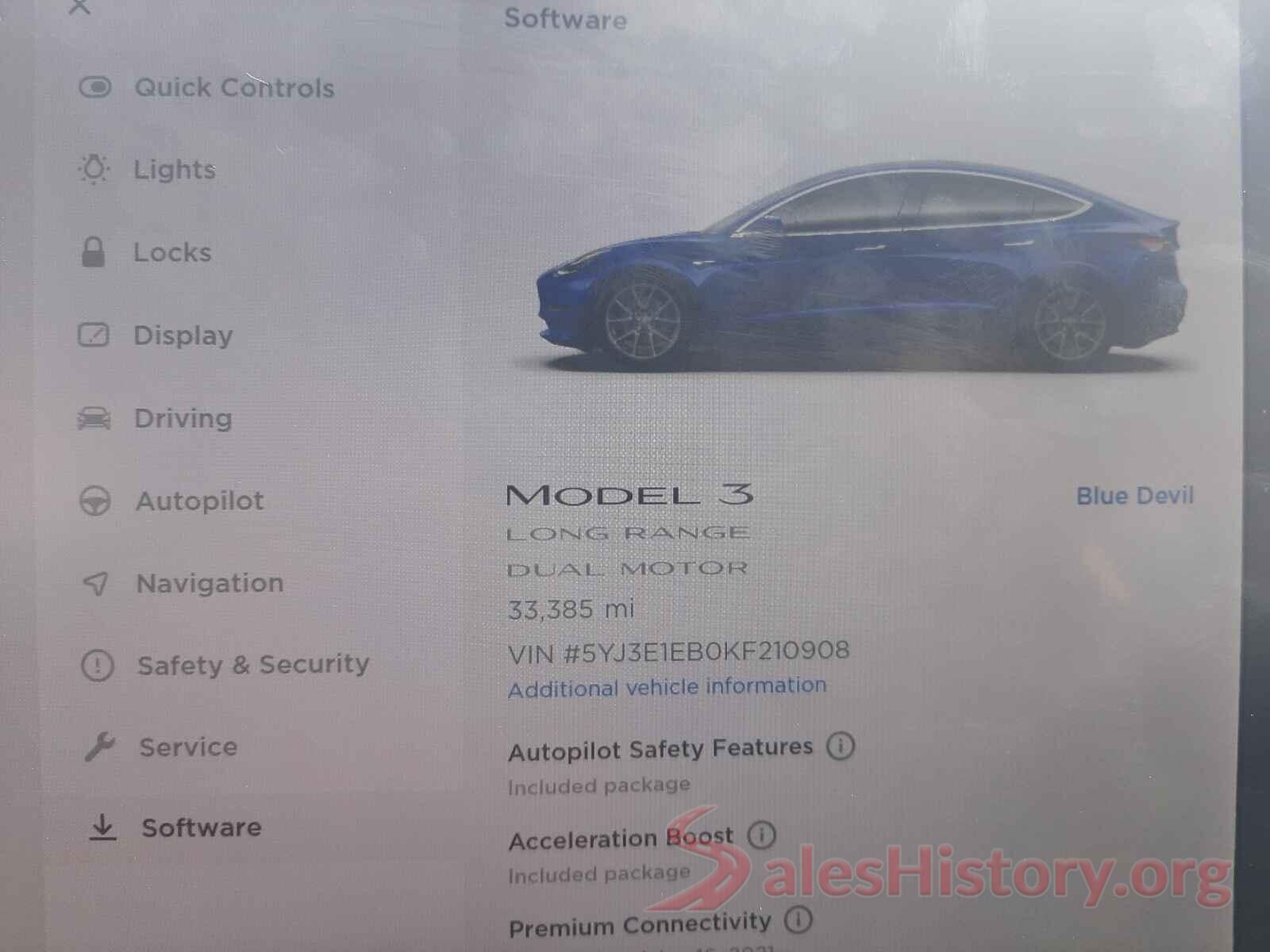 5YJ3E1EB0KF210908 2019 TESLA MODEL 3