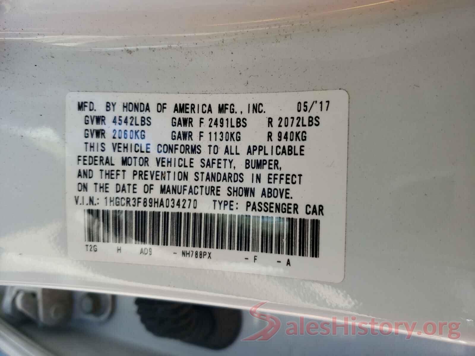 1HGCR3F89HA034270 2017 HONDA ACCORD