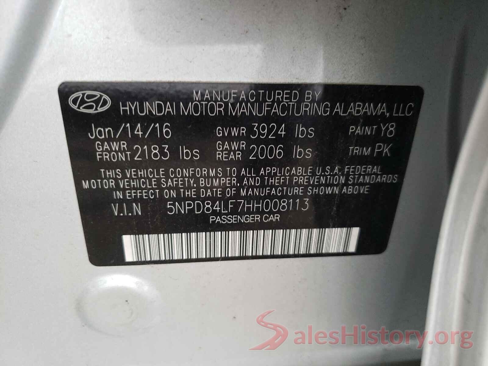 5NPD84LF7HH008113 2017 HYUNDAI ELANTRA