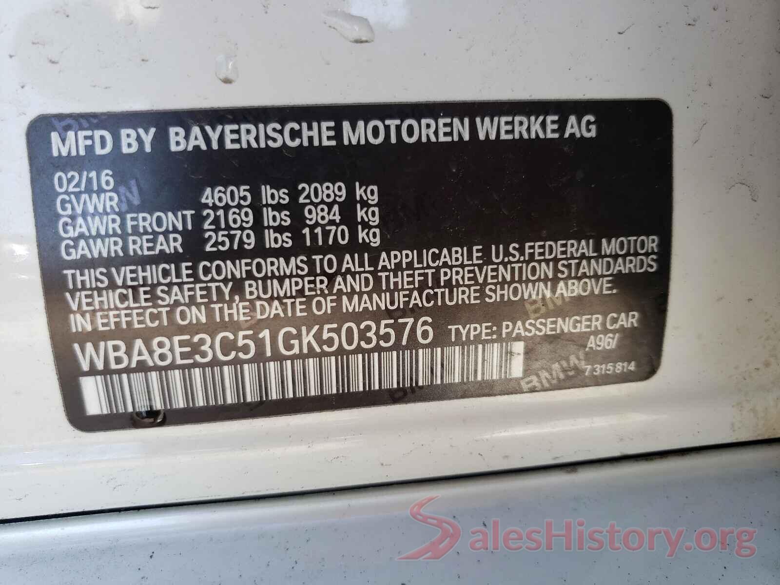 WBA8E3C51GK503576 2016 BMW 3 SERIES