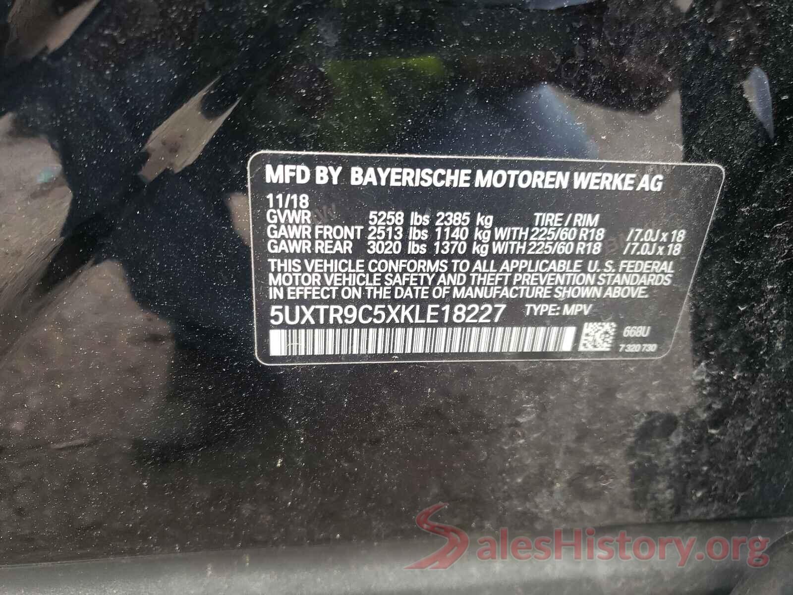 5UXTR9C5XKLE18227 2019 BMW X3