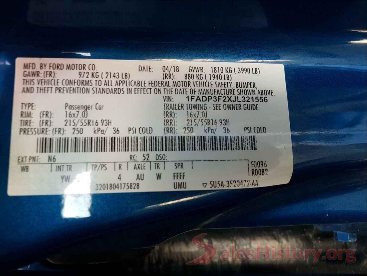 1FADP3F2XJL321556 2018 FORD FOCUS