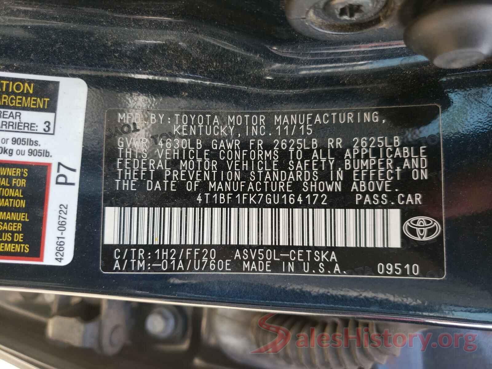 4T1BF1FK7GU164172 2016 TOYOTA CAMRY