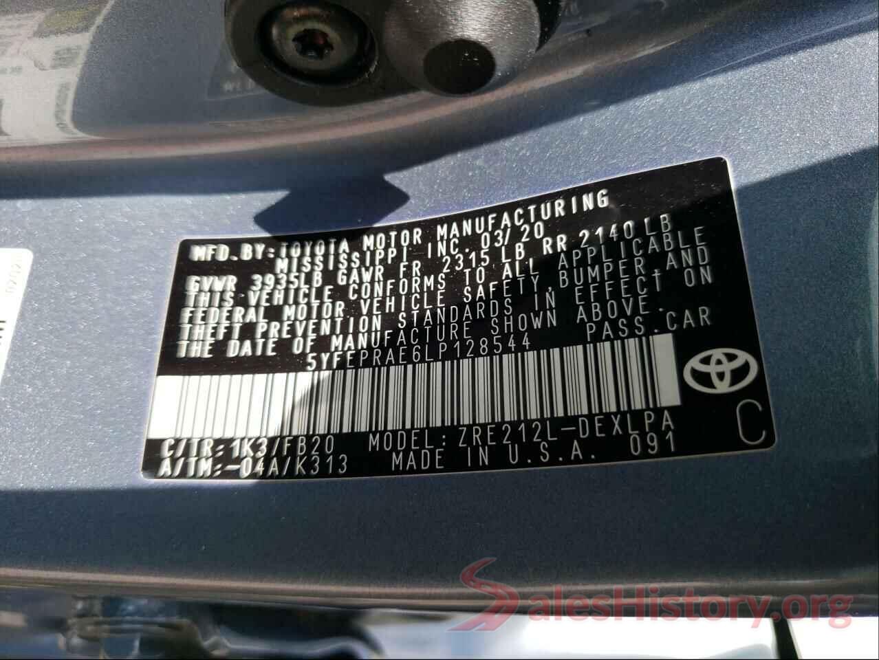 5YFEPRAE6LP128544 2020 TOYOTA COROLLA