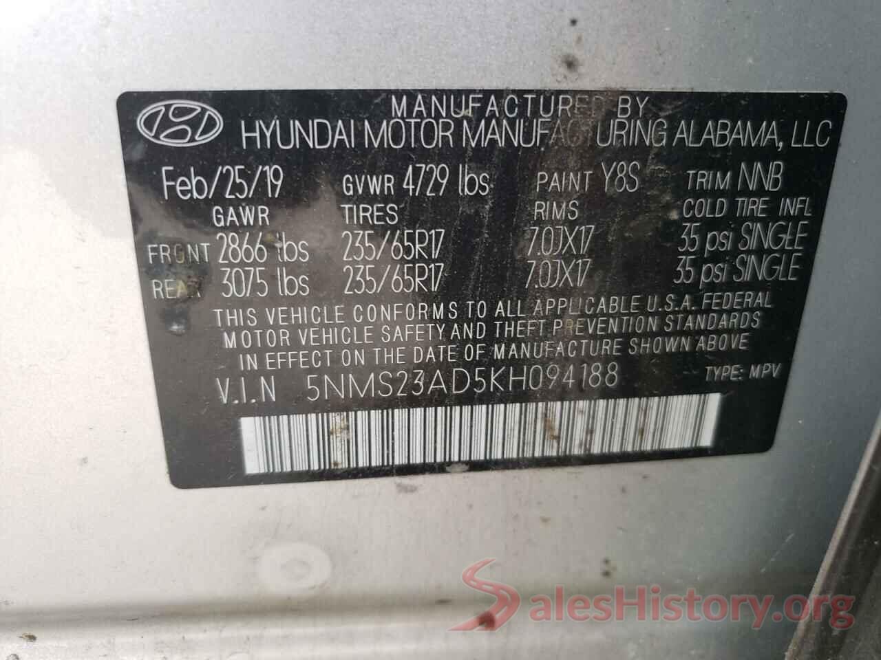 5NMS23AD5KH094188 2019 HYUNDAI SANTA FE