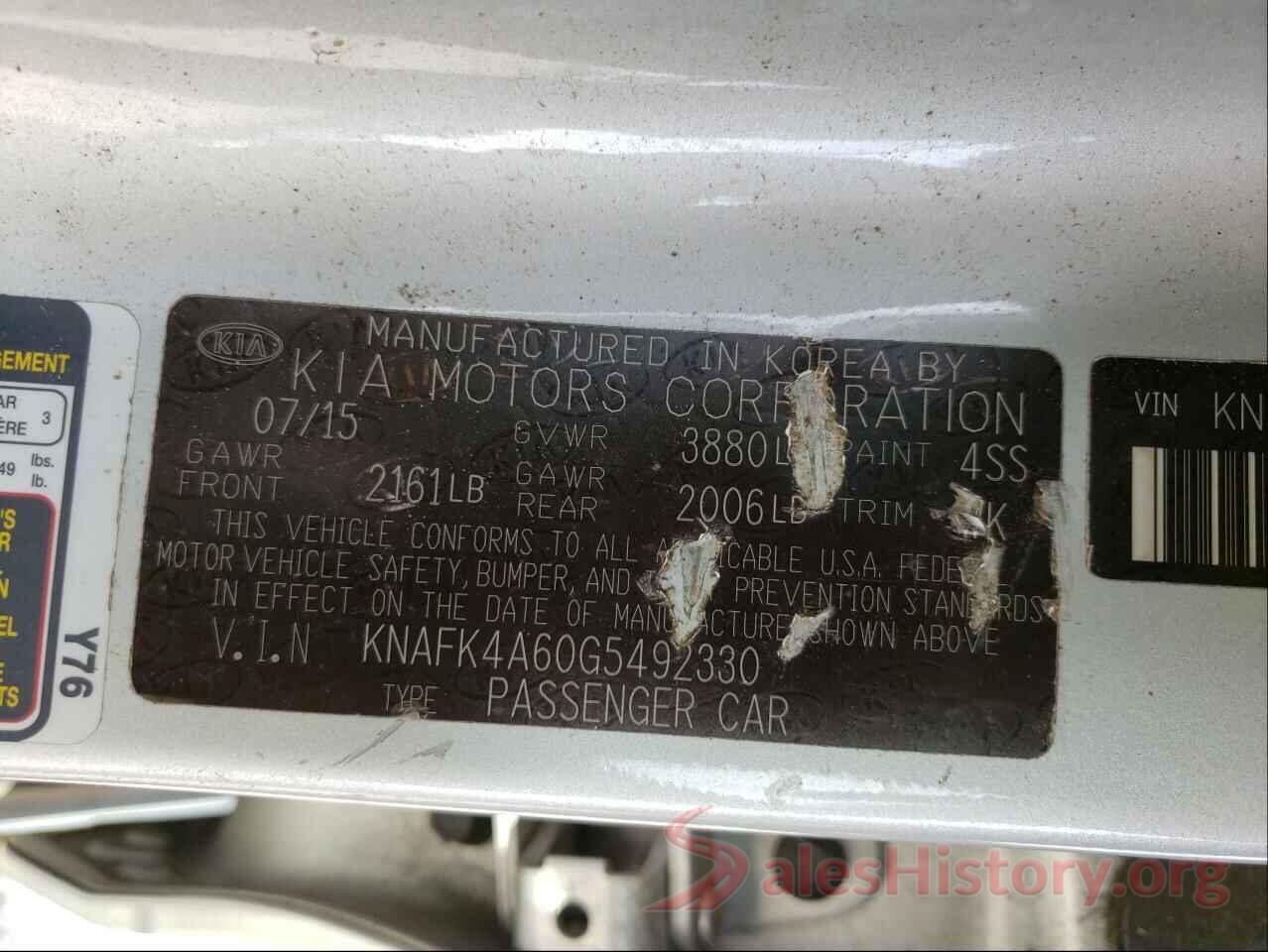 KNAFK4A60G5492330 2016 KIA FORTE