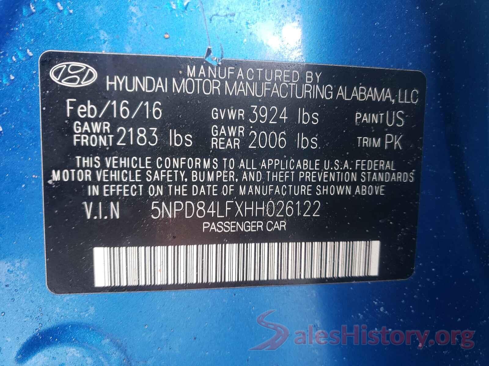 5NPD84LFXHH026122 2017 HYUNDAI ELANTRA