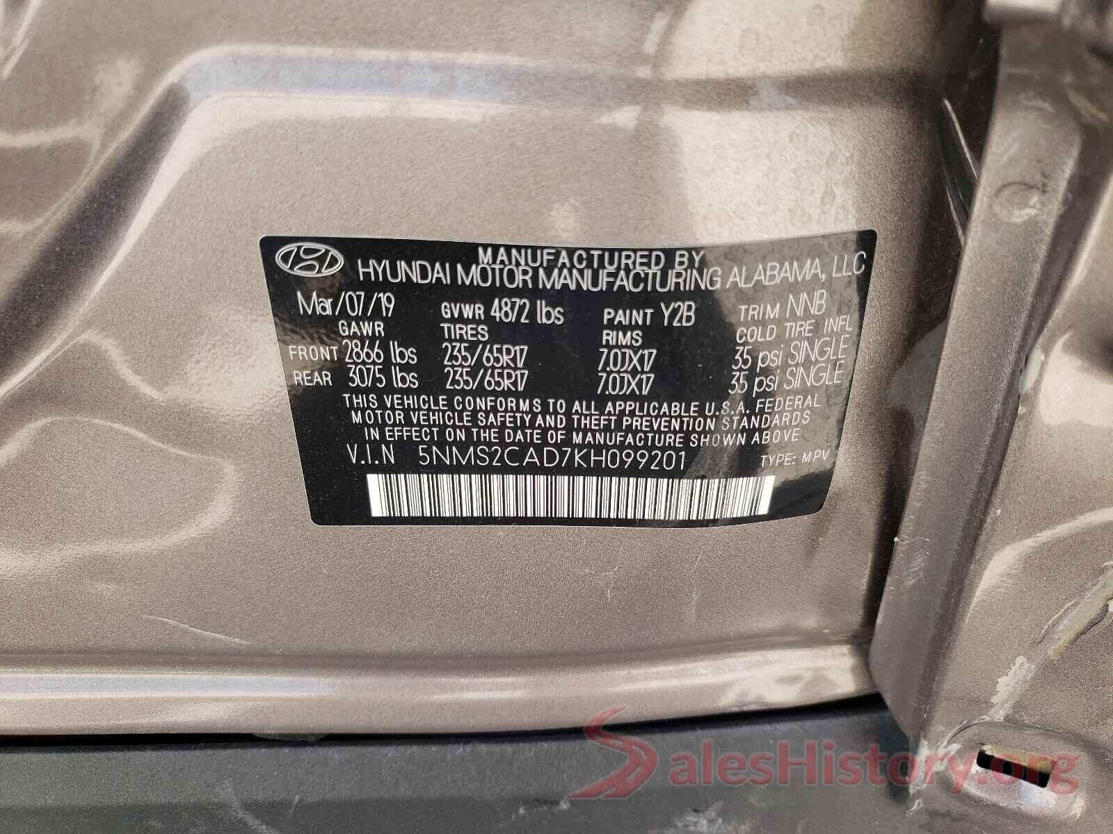 5NMS2CAD7KH099201 2019 HYUNDAI SANTA FE