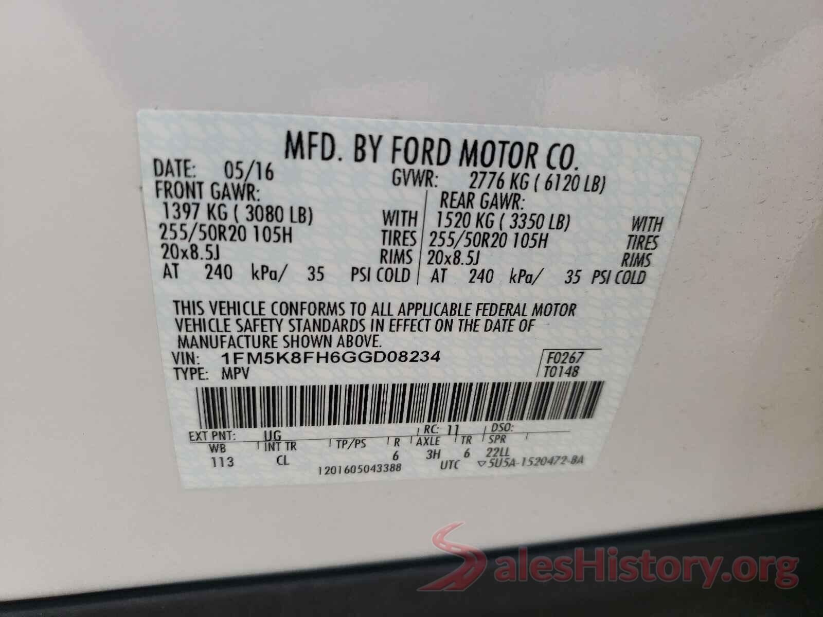 1FM5K8FH6GGD08234 2016 FORD EXPLORER