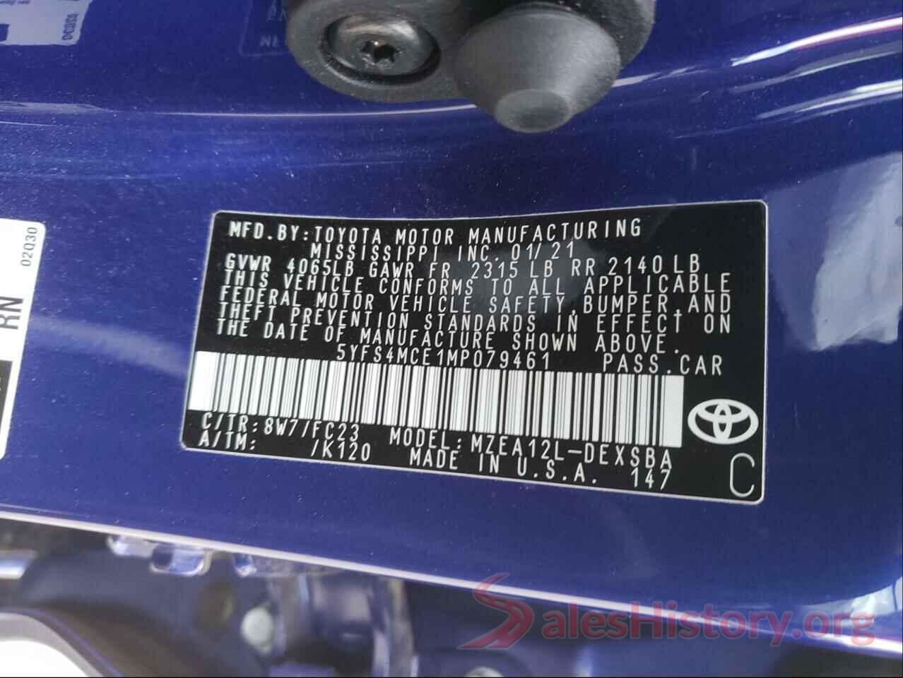 5YFS4MCE1MP079461 2021 TOYOTA COROLLA