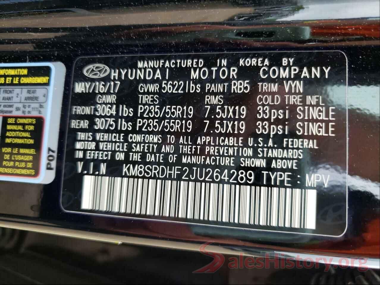 KM8SRDHF2JU264289 2018 HYUNDAI SANTA FE