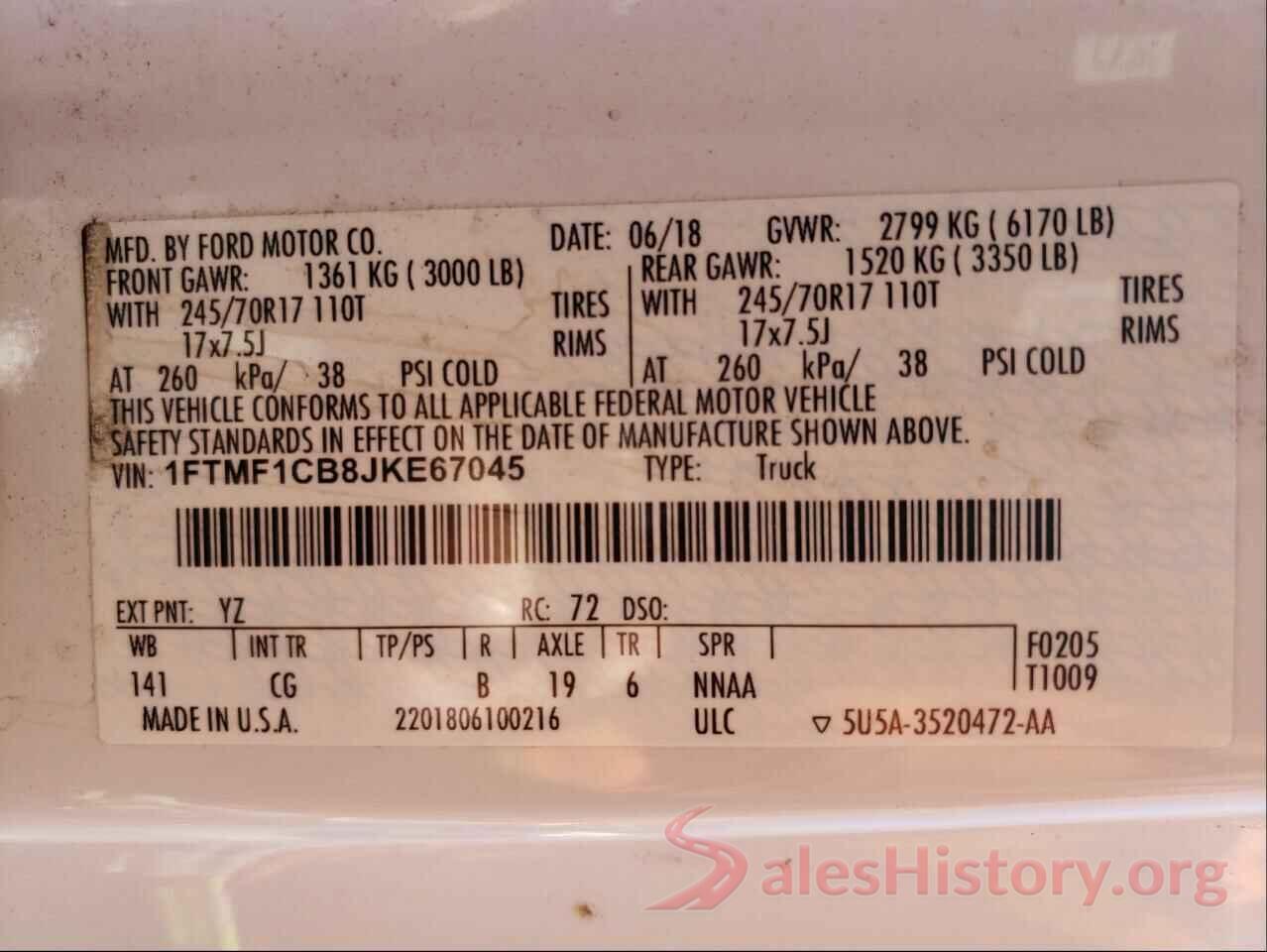 1FTMF1CB8JKE67045 2018 FORD F150