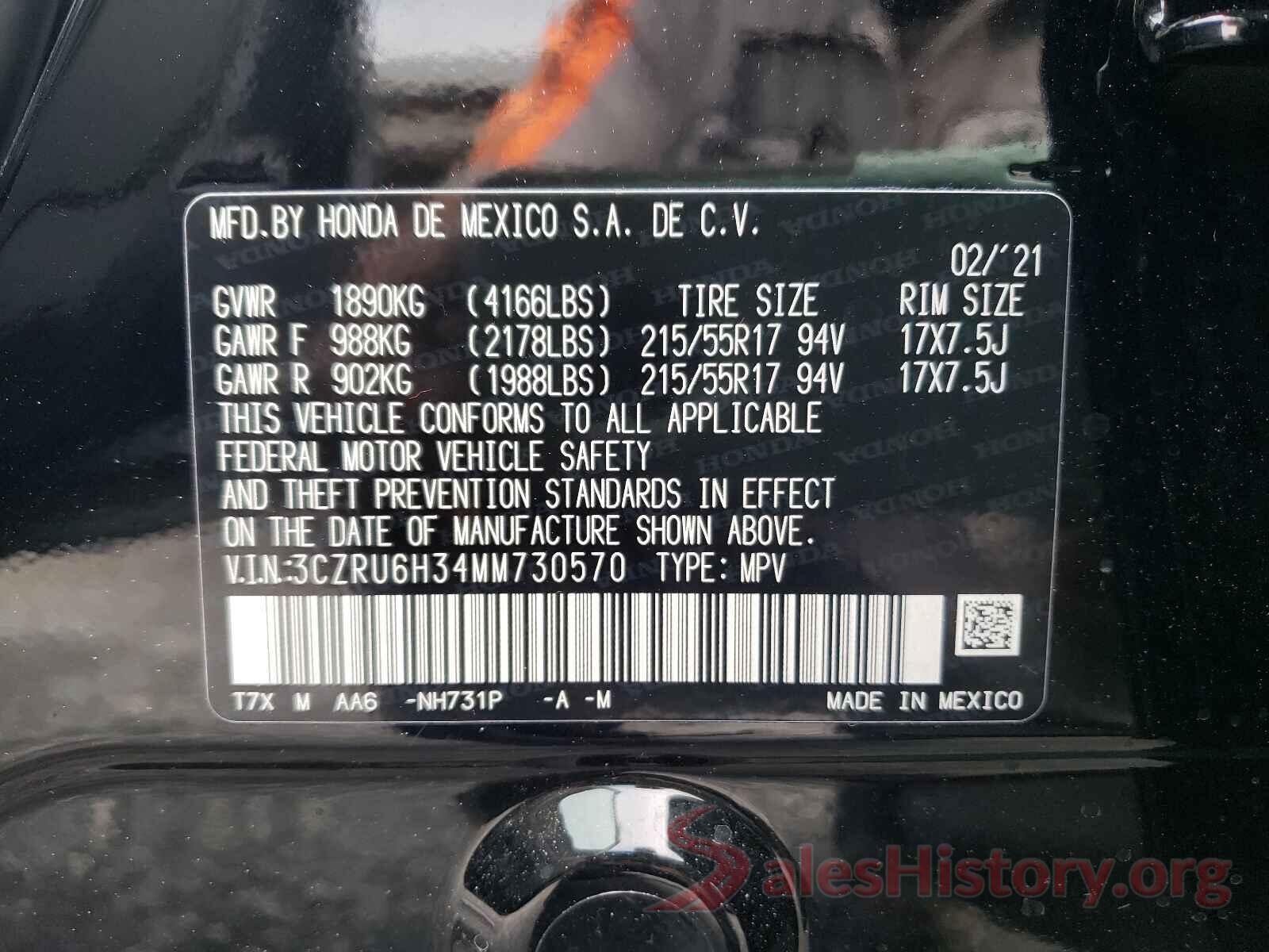 3CZRU6H34MM730570 2021 HONDA HR-V