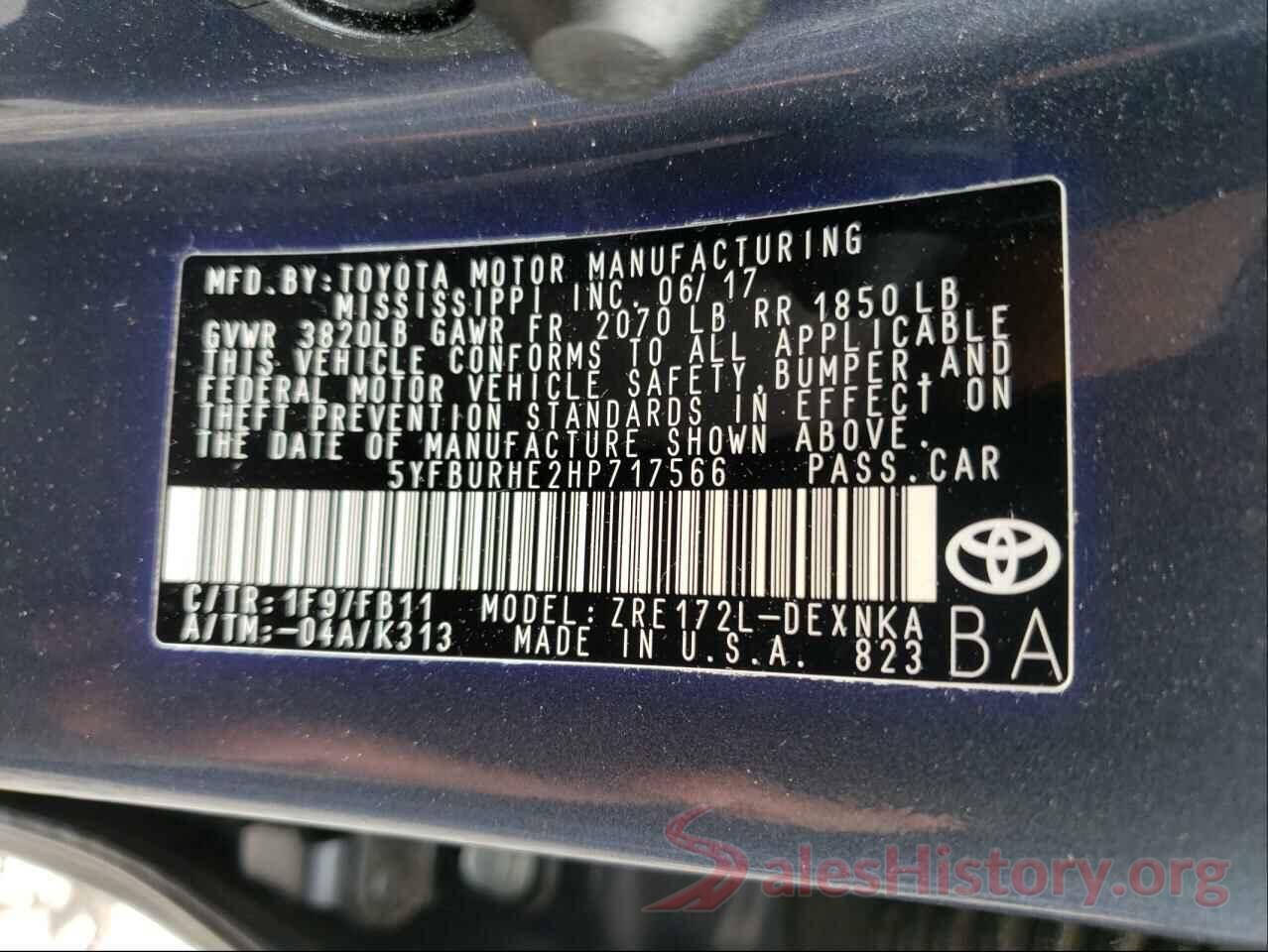 5YFBURHE2HP717566 2017 TOYOTA COROLLA