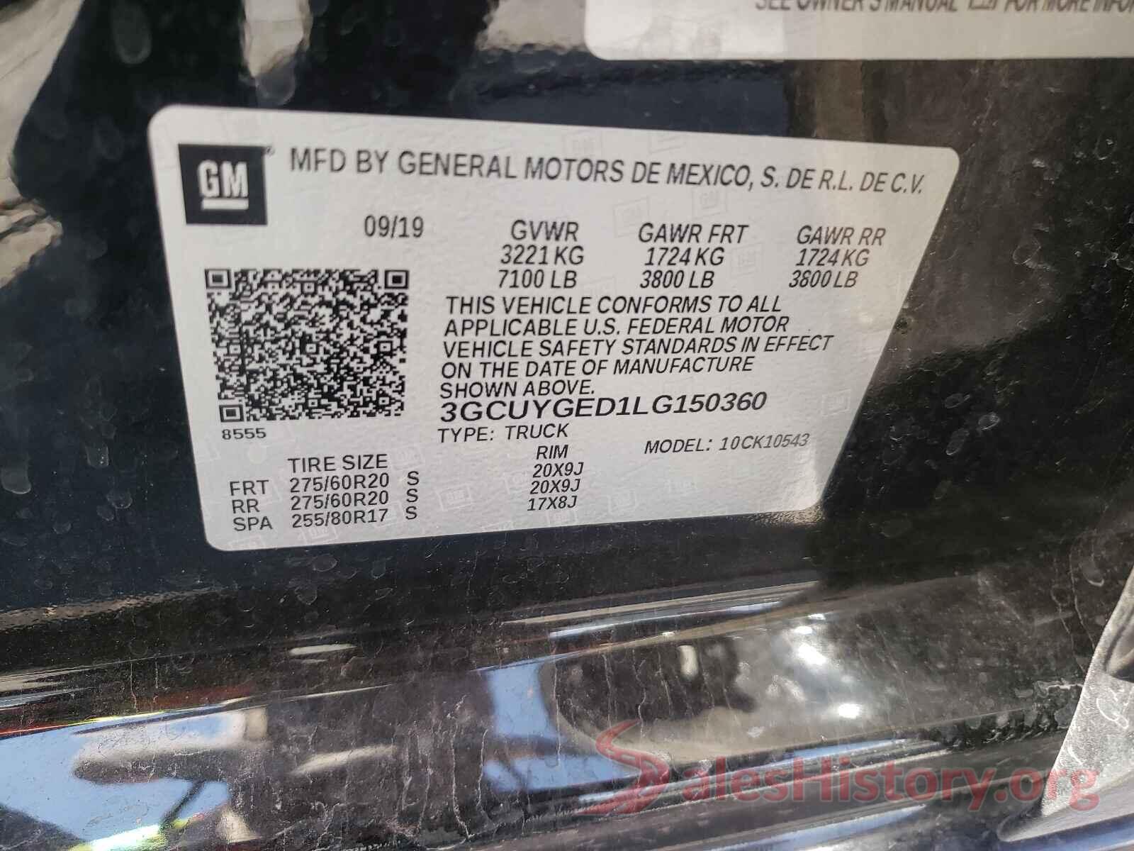 3GCUYGED1LG150360 2020 CHEVROLET SILVERADO