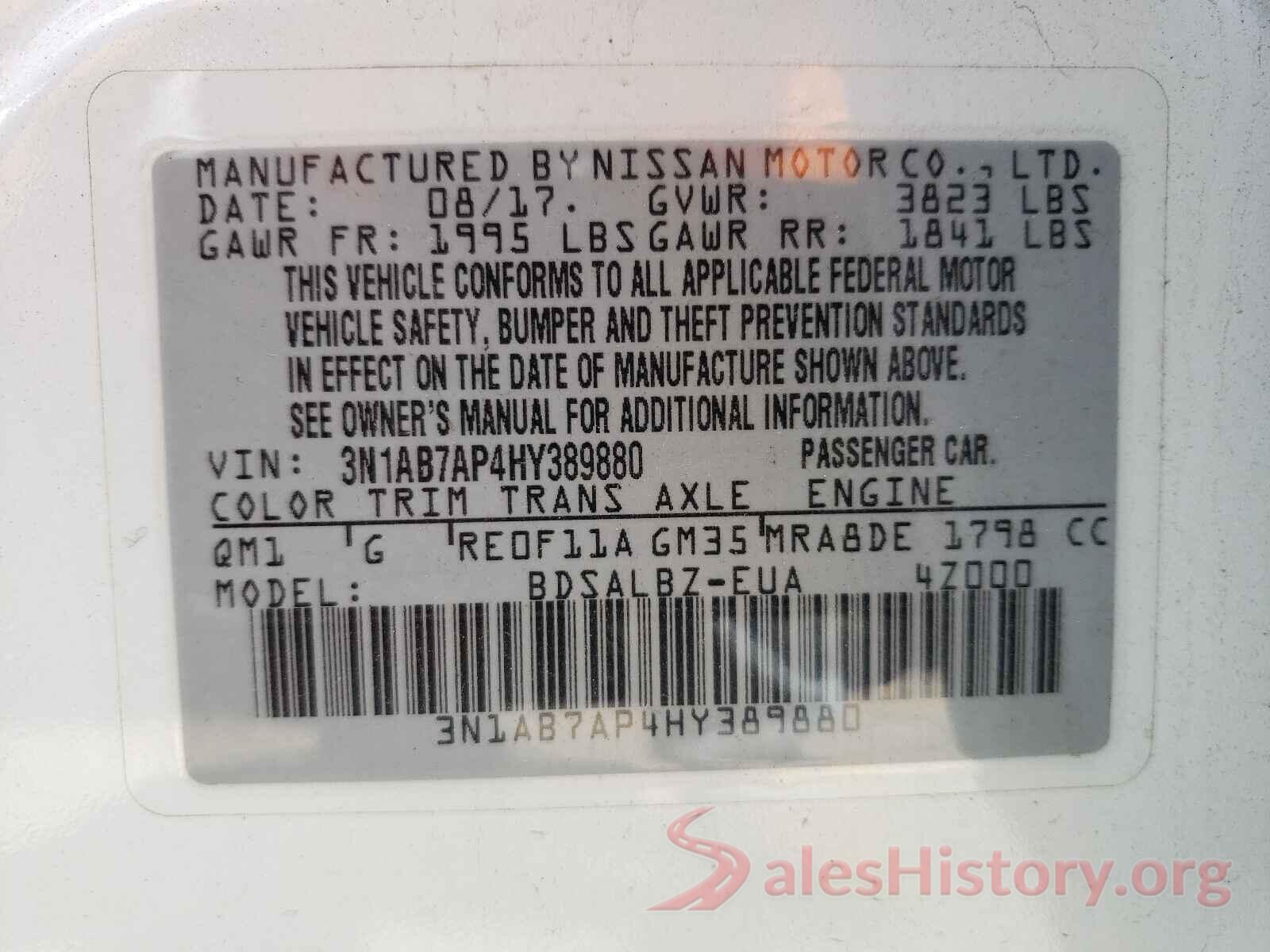 3N1AB7AP4HY389880 2017 NISSAN SENTRA