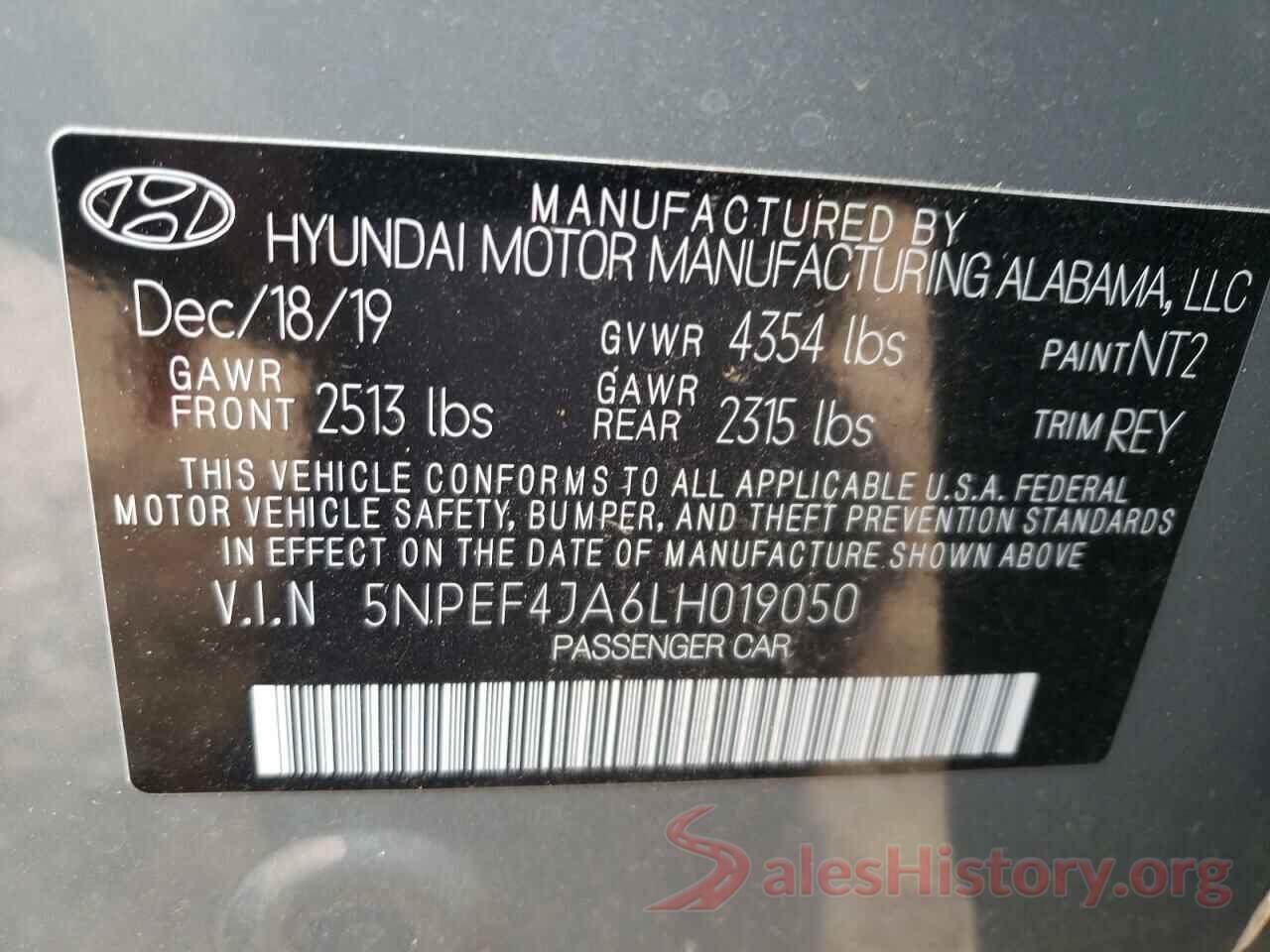 5NPEF4JA6LH019050 2020 HYUNDAI SONATA