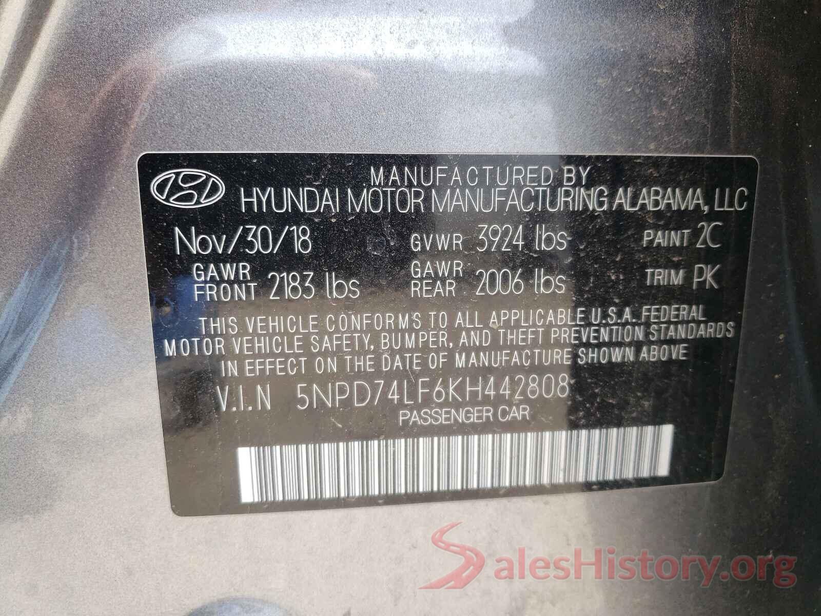 5NPD74LF6KH442808 2019 HYUNDAI ELANTRA