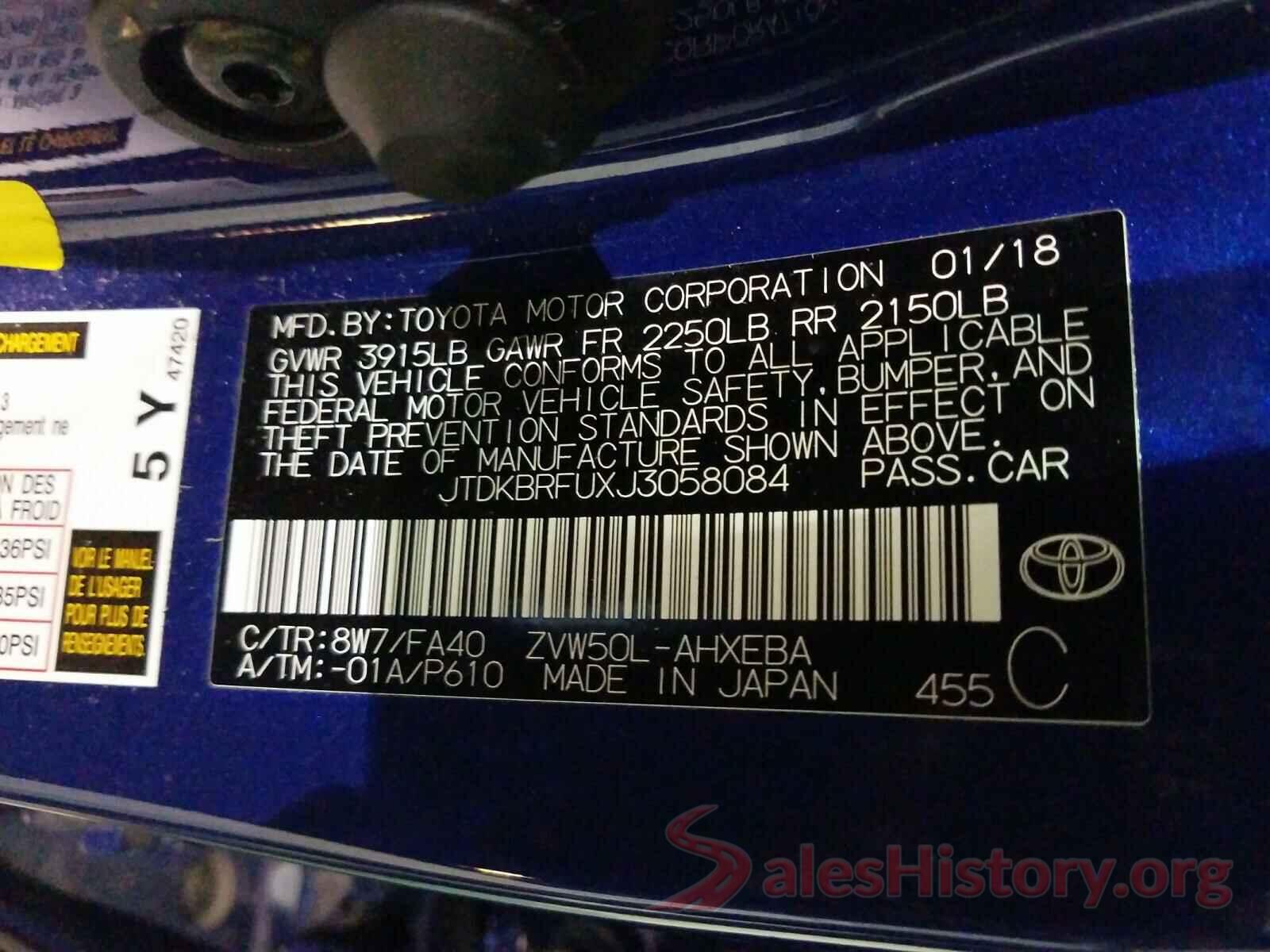 JTDKBRFUXJ3058084 2018 TOYOTA PRIUS