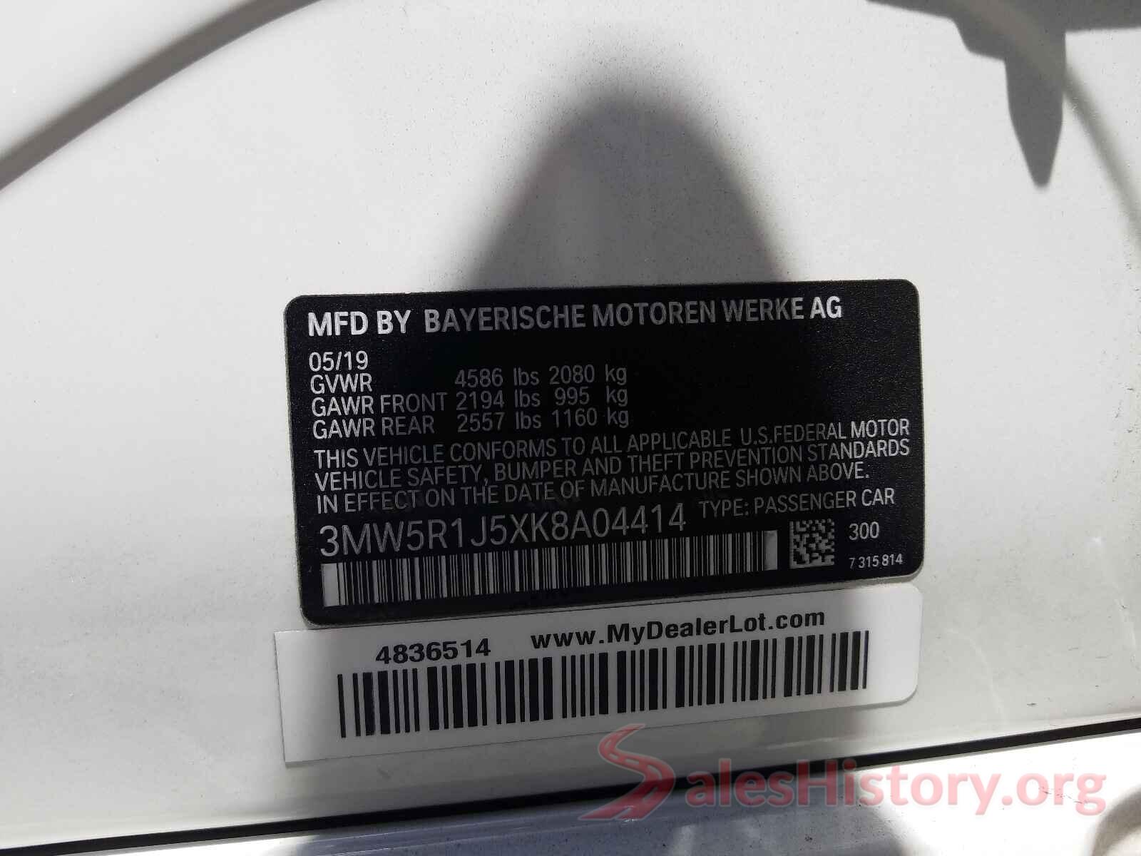 3MW5R1J5XK8A04414 2019 BMW 3 SERIES