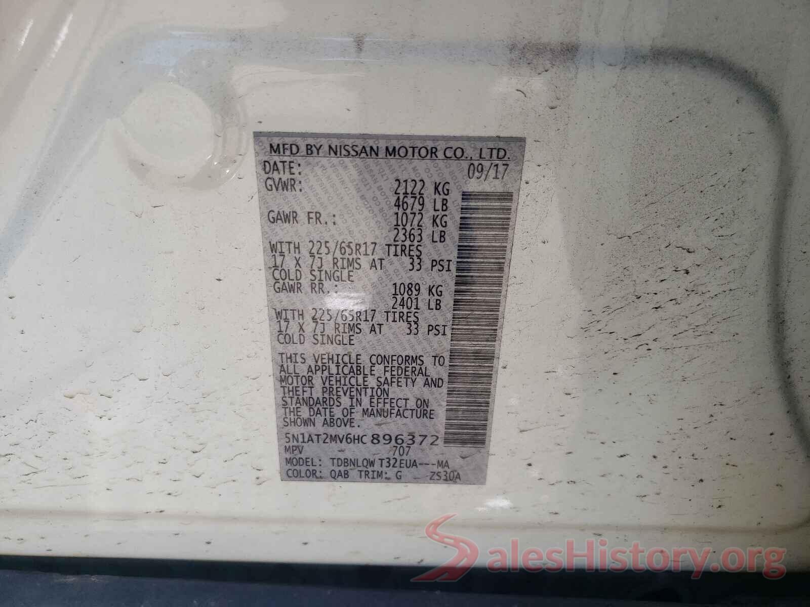 5N1AT2MV6HC896372 2017 NISSAN ROGUE