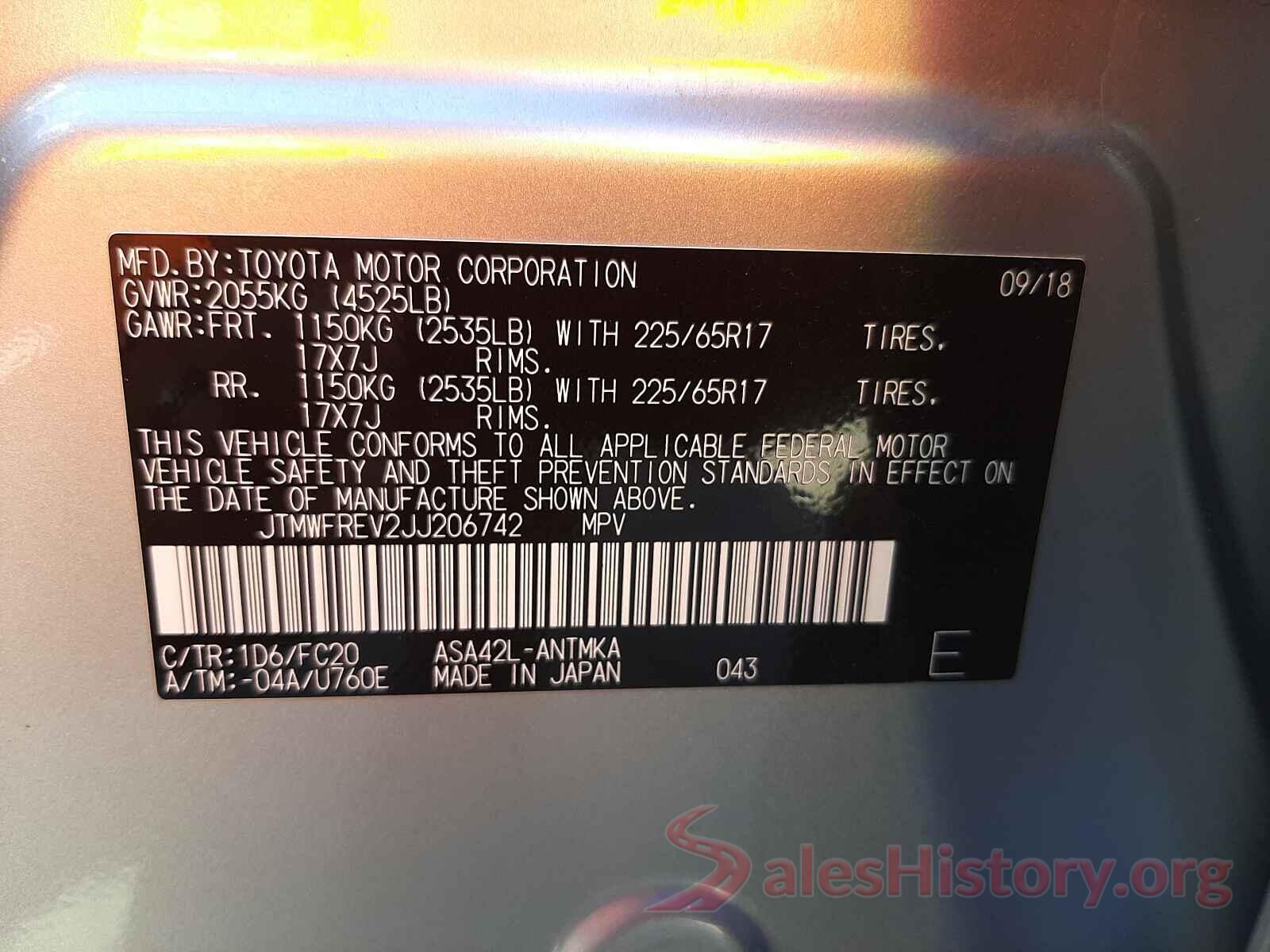 JTMWFREV2JJ206742 2018 TOYOTA RAV4