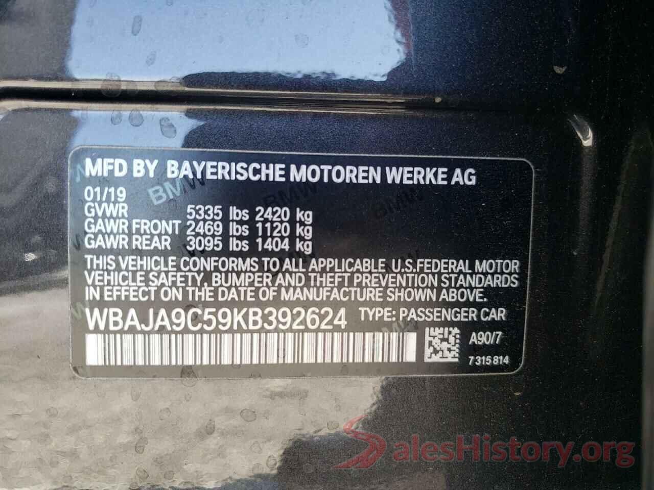 WBAJA9C59KB392624 2019 BMW 5 SERIES
