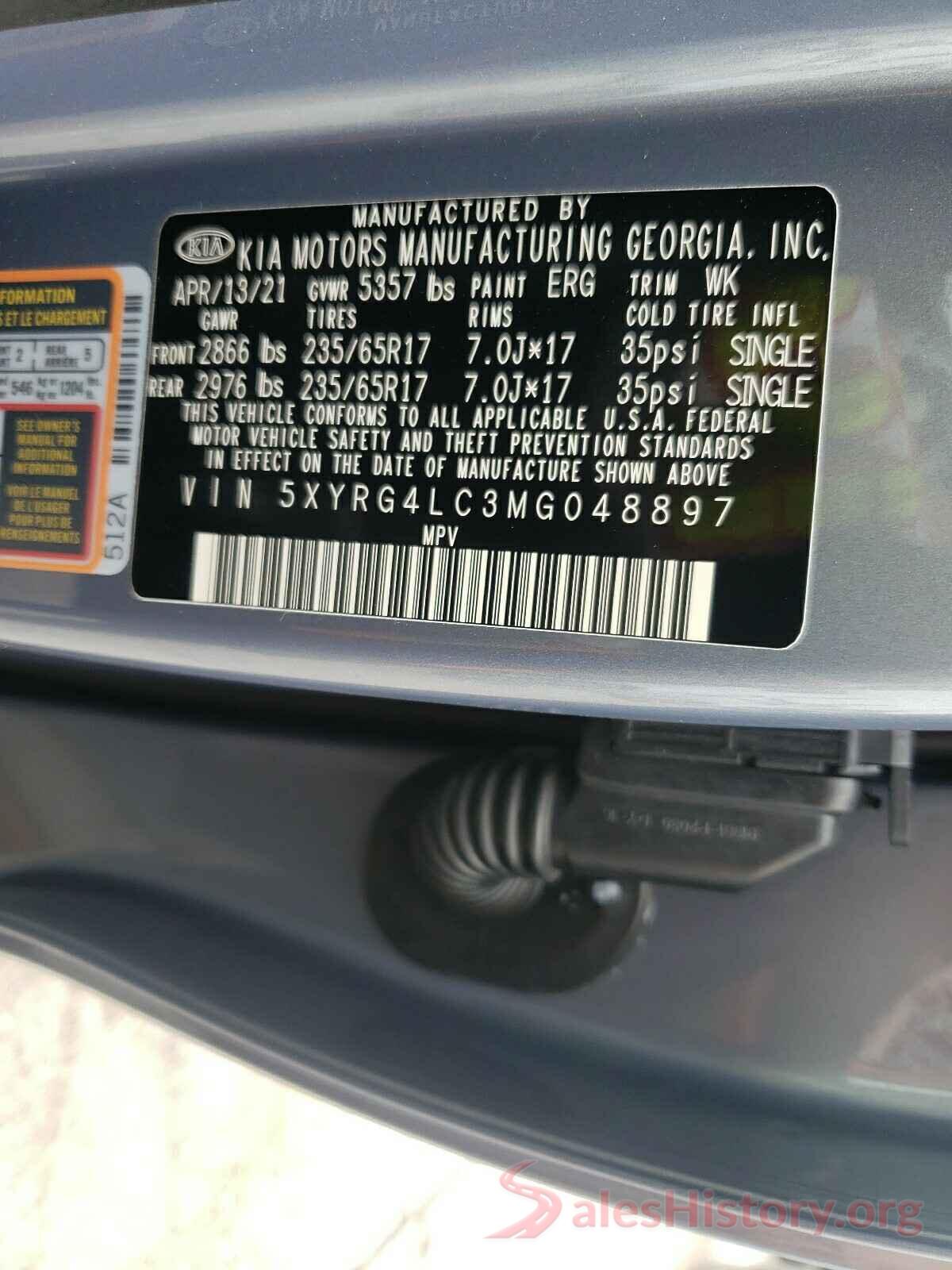 5XYRG4LC3MG048897 2021 KIA SORENTO