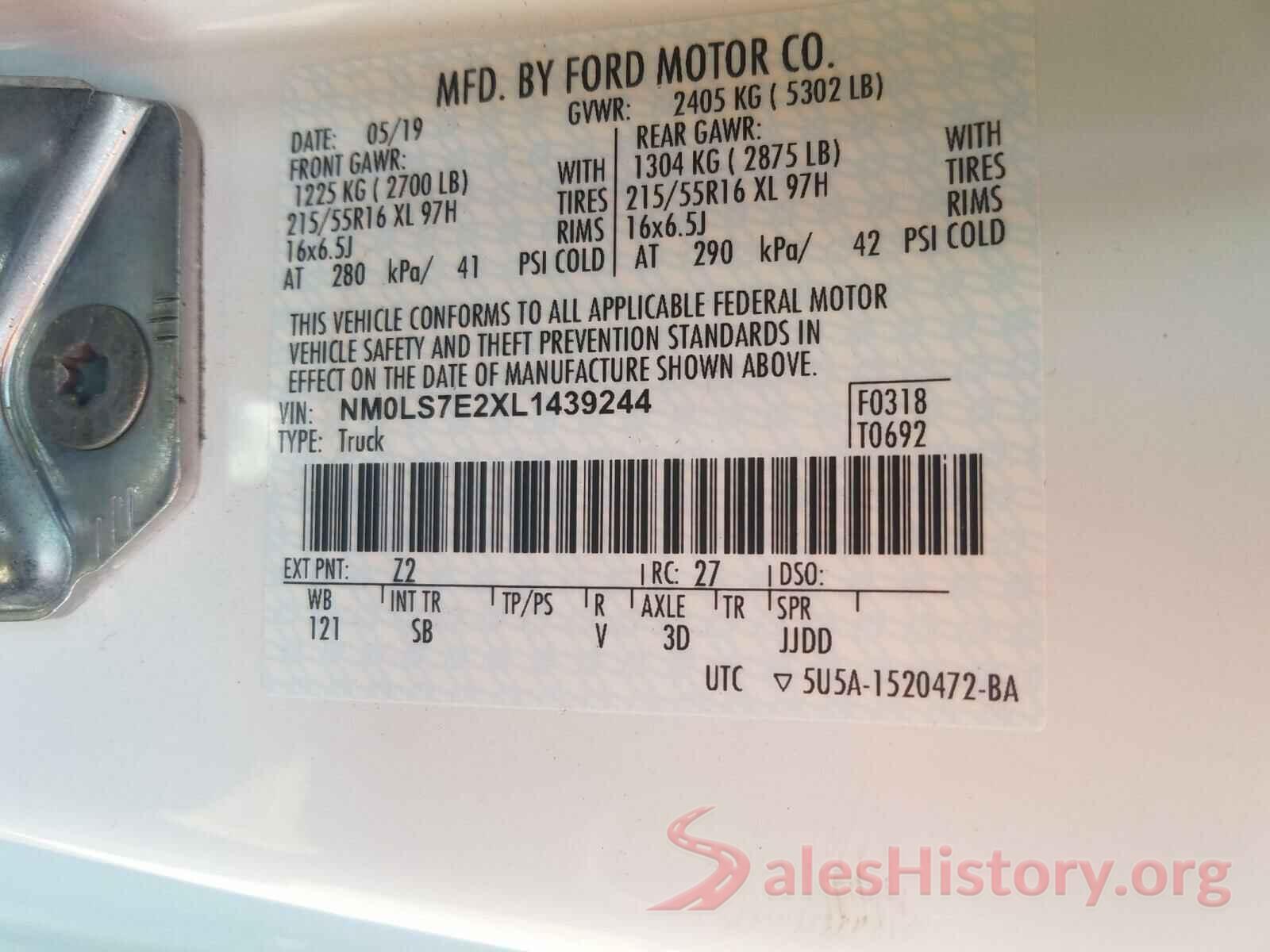 NM0LS7E2XL1439244 2020 FORD TRANSIT CO