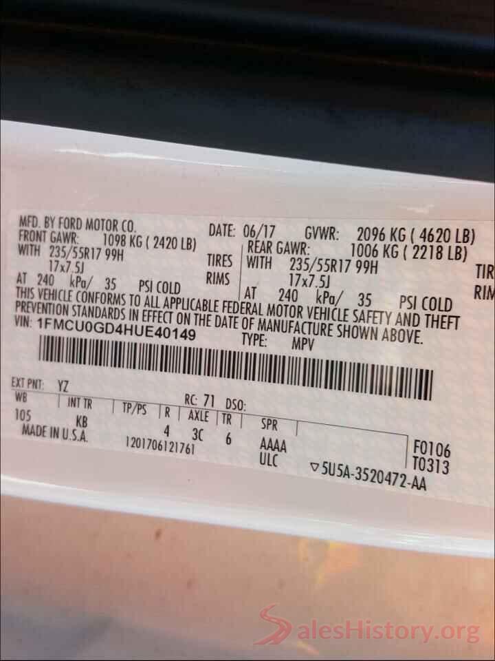 1FMCU0GD4HUE40149 2017 FORD ESCAPE