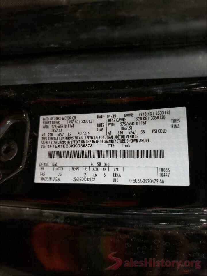 1FTEX1EB3KKD36878 2019 FORD F150