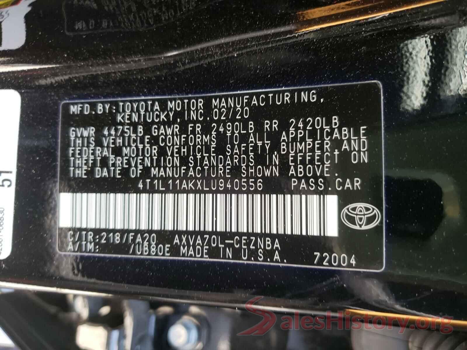 4T1L11AKXLU940556 2020 TOYOTA CAMRY