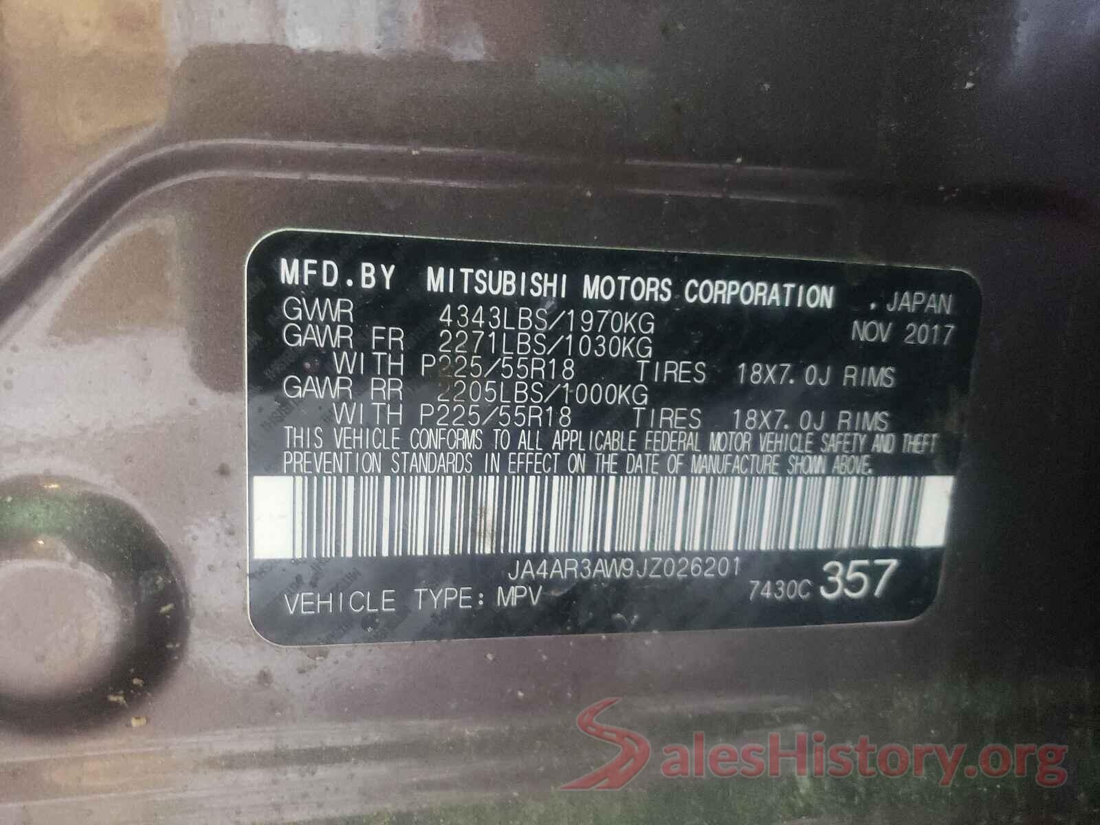 JA4AR3AW9JZ026201 2018 MITSUBISHI OUTLANDER