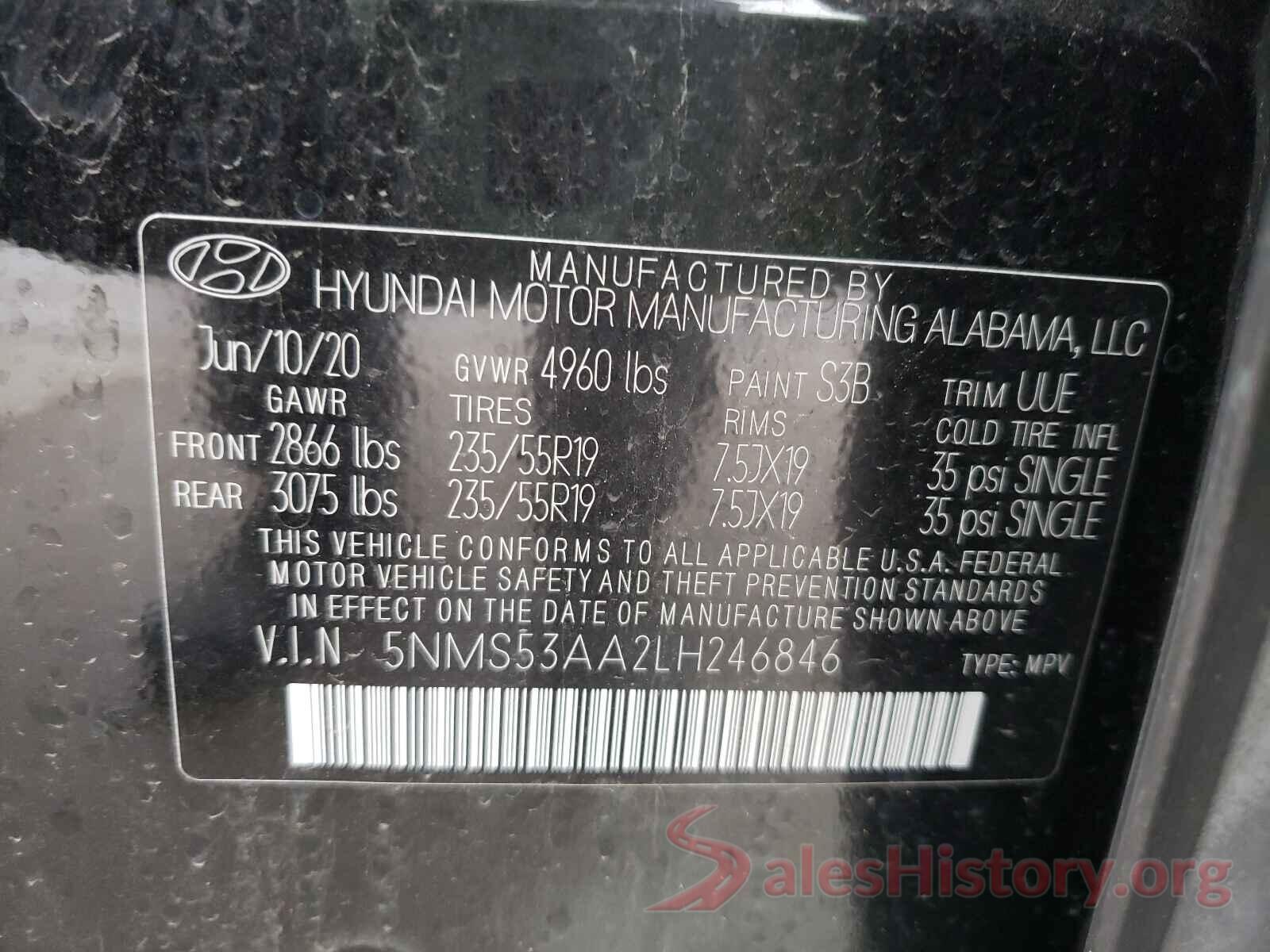 5NMS53AA2LH246846 2020 HYUNDAI SANTA FE