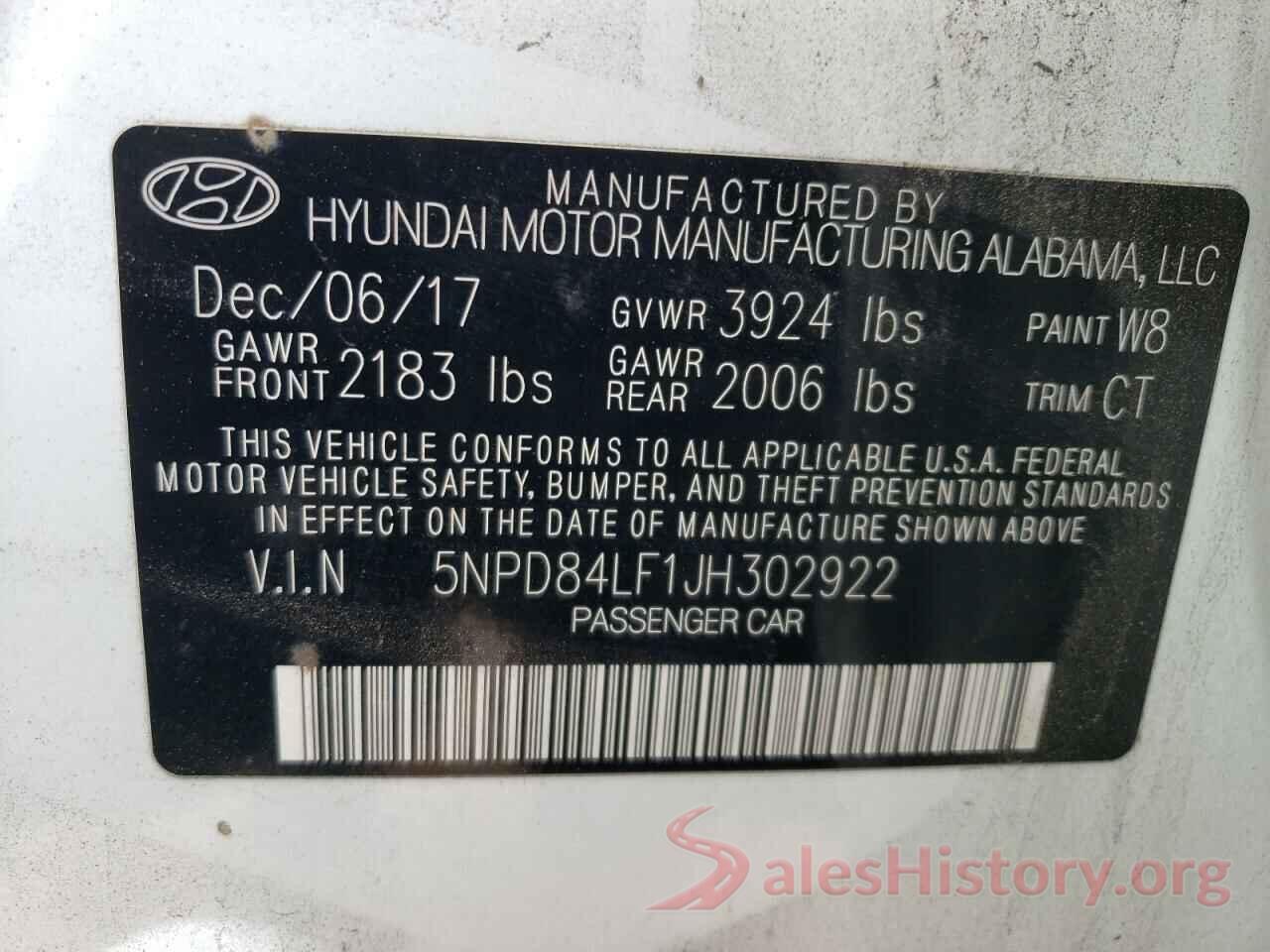 5NPD84LF1JH302922 2018 HYUNDAI ELANTRA