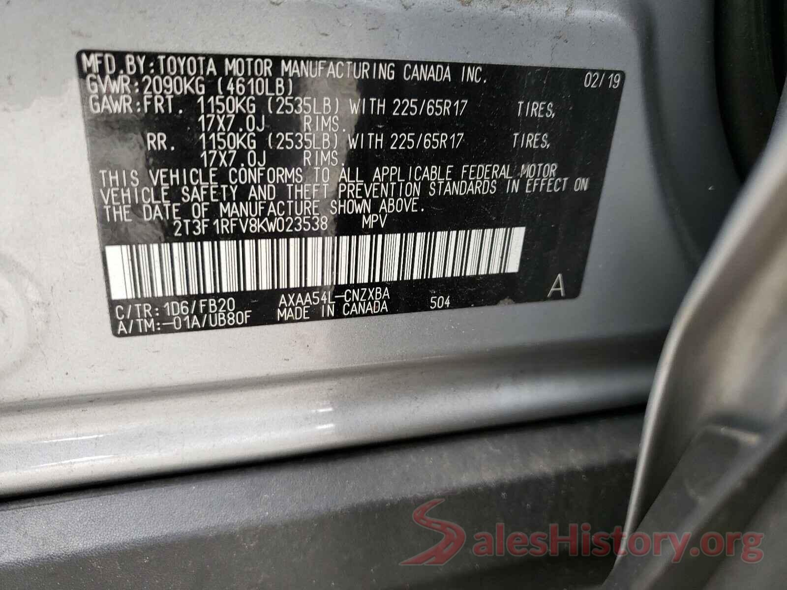 2T3F1RFV8KW023538 2019 TOYOTA RAV4