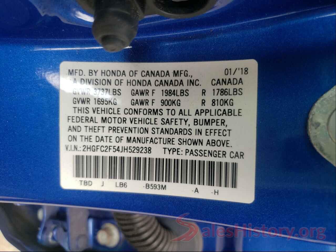 2HGFC2F54JH529238 2018 HONDA CIVIC