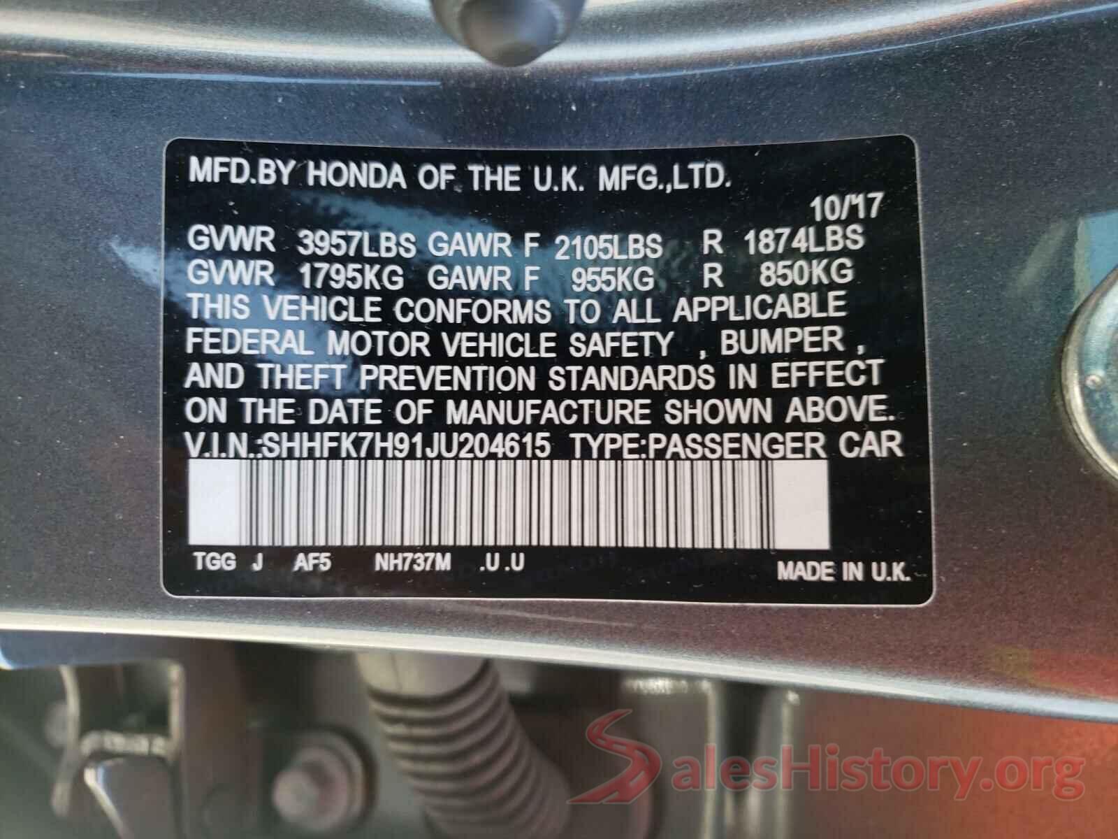 SHHFK7H91JU204615 2018 HONDA CIVIC