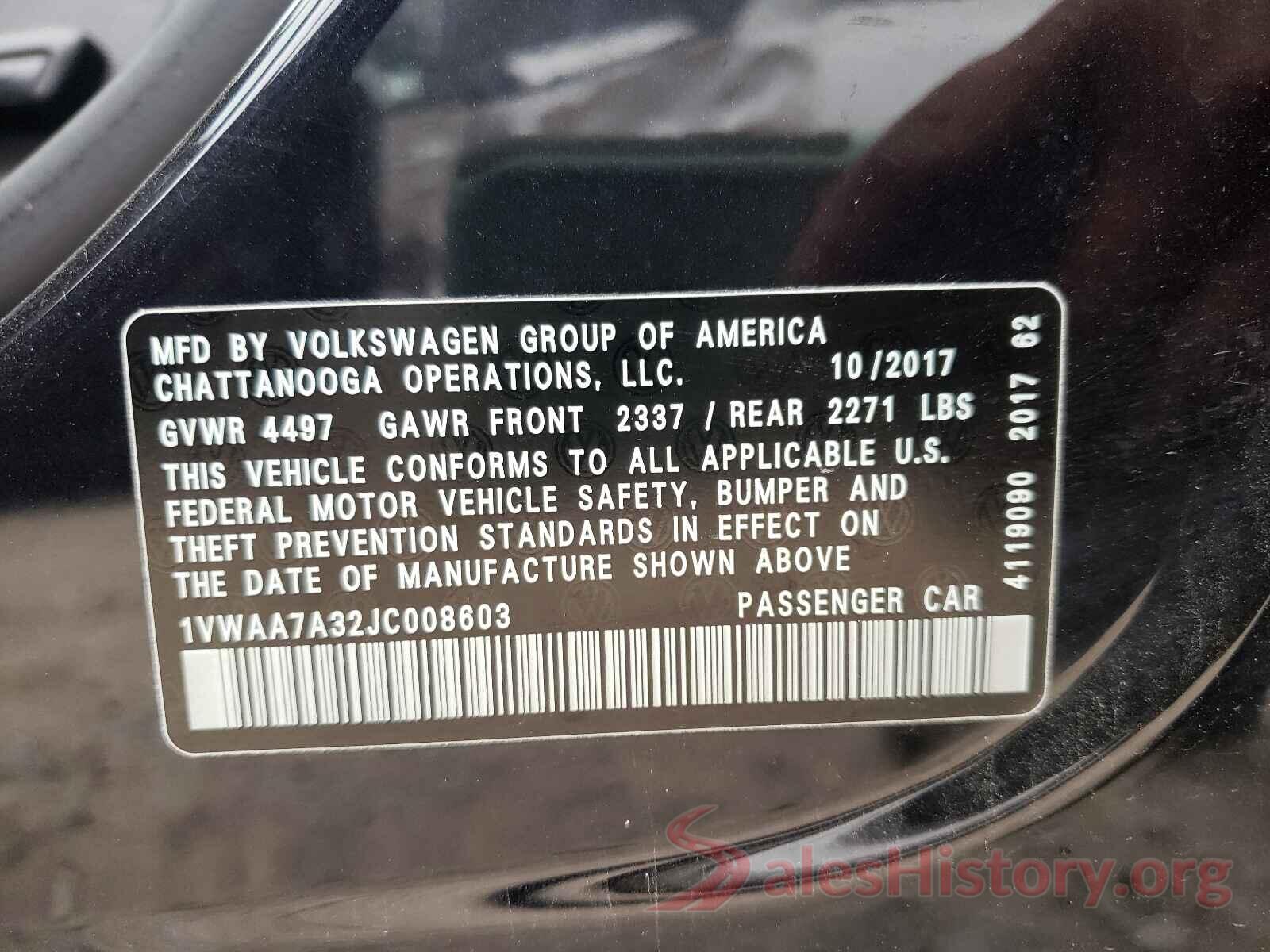 1VWAA7A32JC008603 2018 VOLKSWAGEN PASSAT