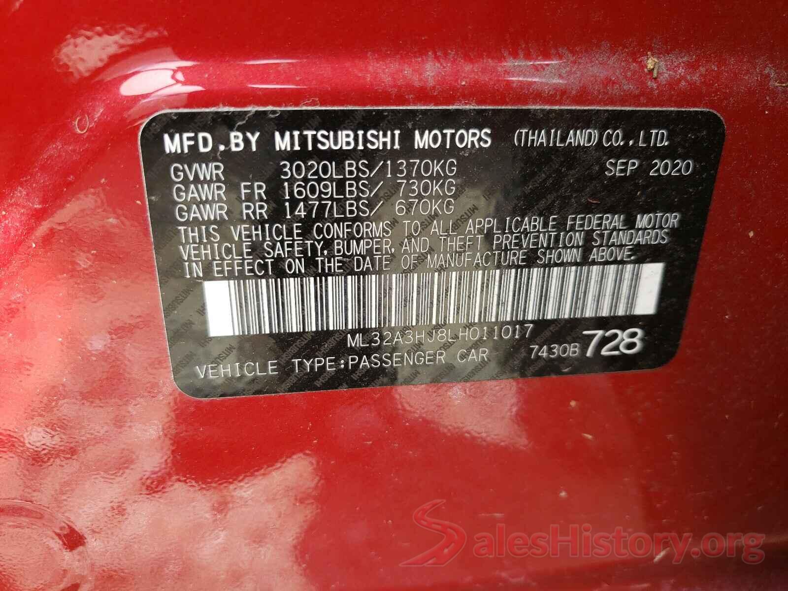 ML32A3HJ8LH011017 2020 MITSUBISHI MIRAGE