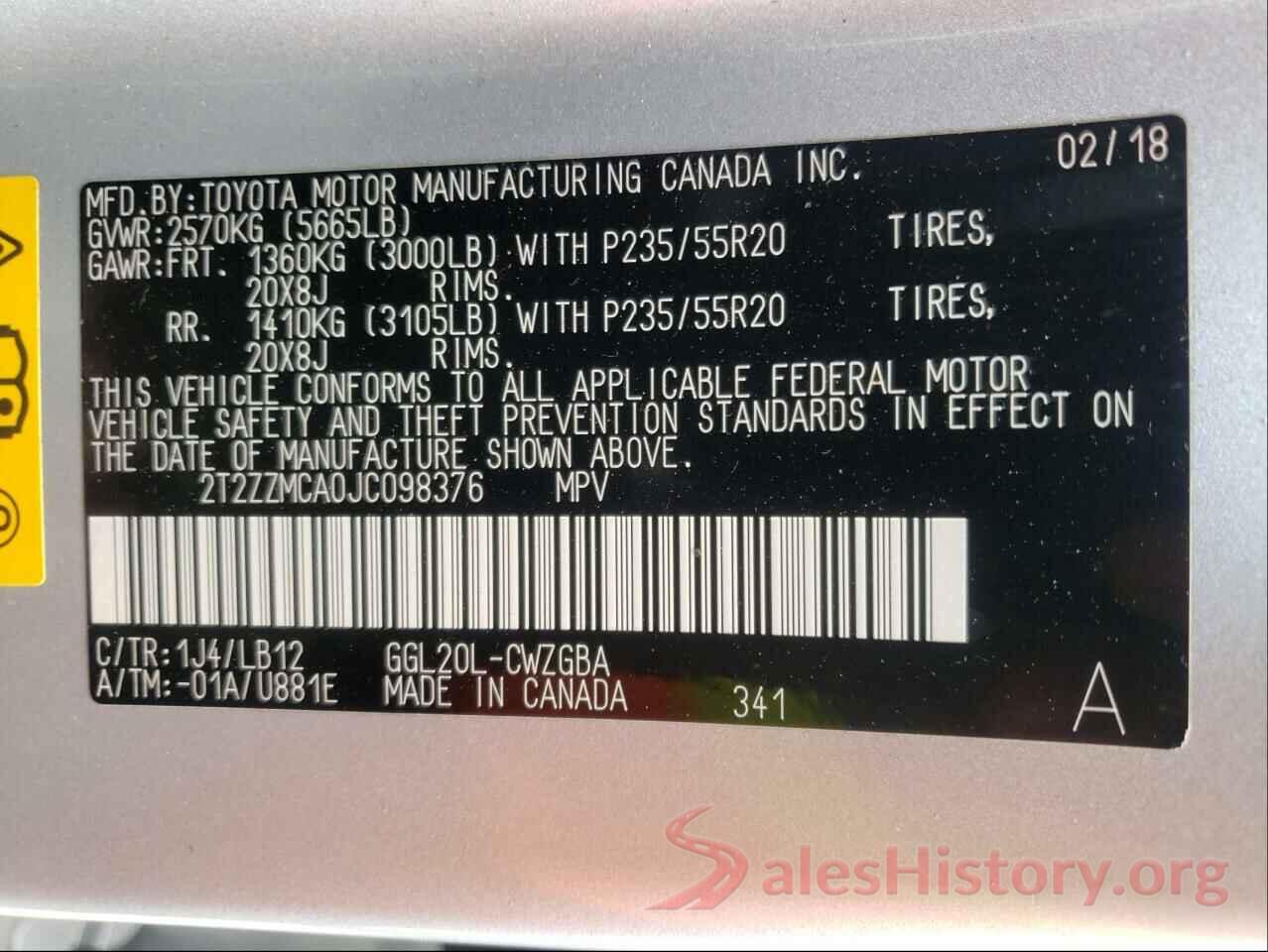 2T2ZZMCA0JC098376 2018 LEXUS RX350