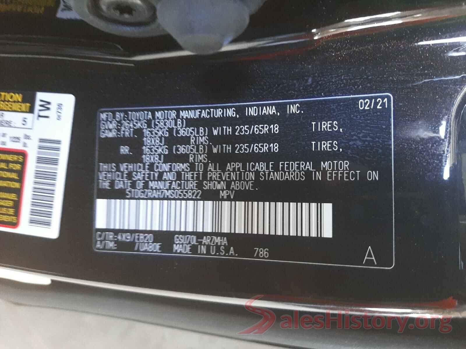 5TDGZRAH7MS055822 2021 TOYOTA HIGHLANDER