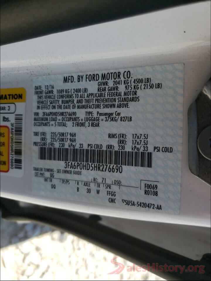 3FA6P0HD5HR276690 2017 FORD FUSION