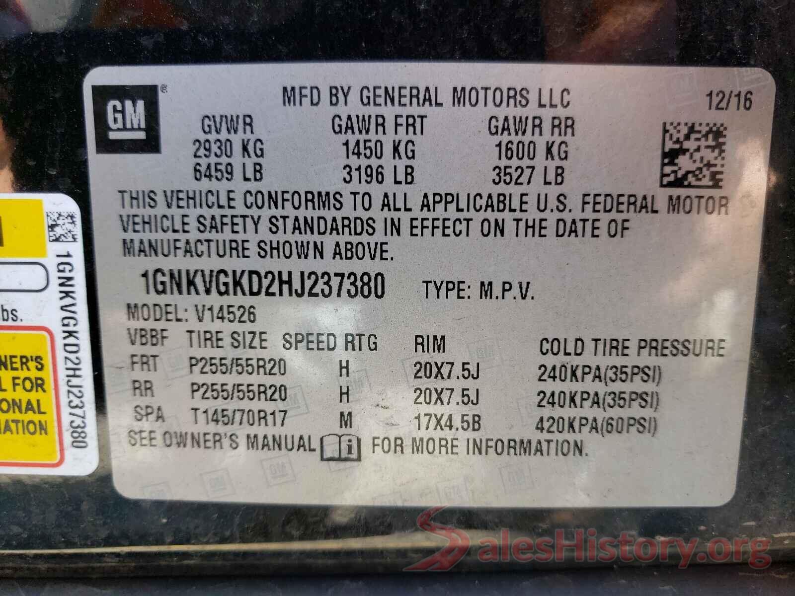 1GNKVGKD2HJ237380 2017 CHEVROLET TRAVERSE