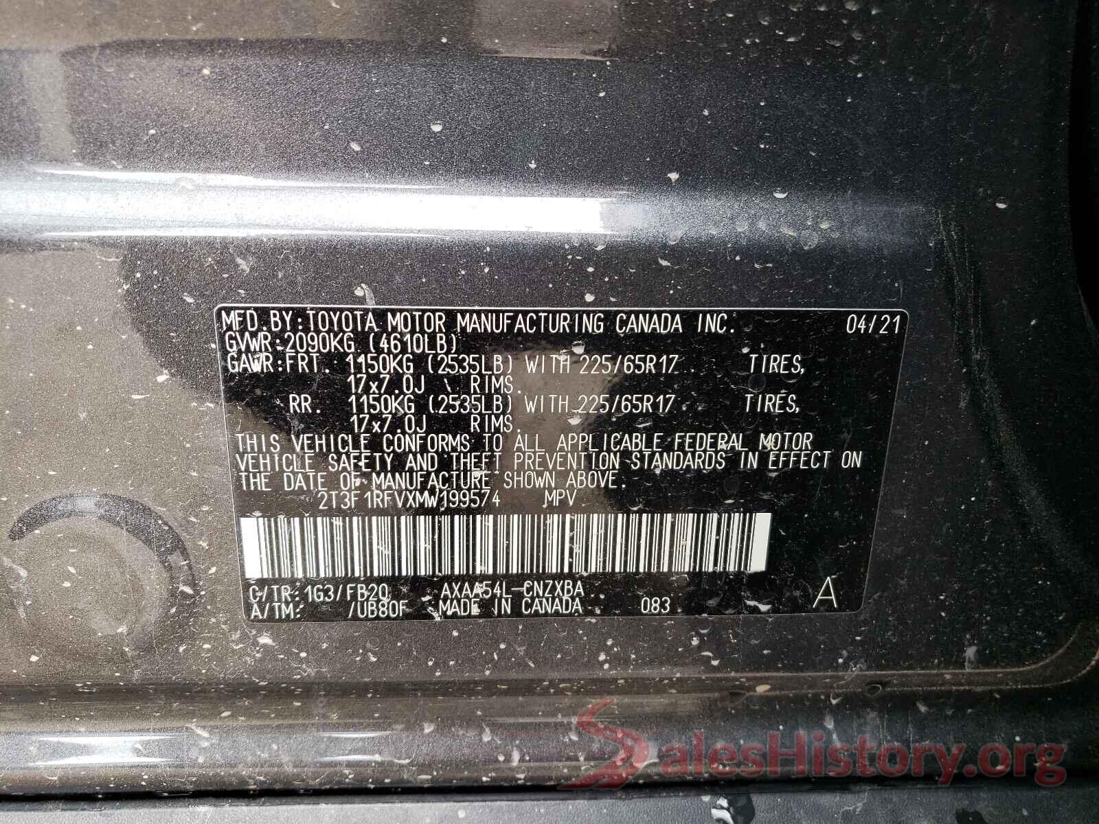 2T3F1RFVXMW199574 2021 TOYOTA RAV4