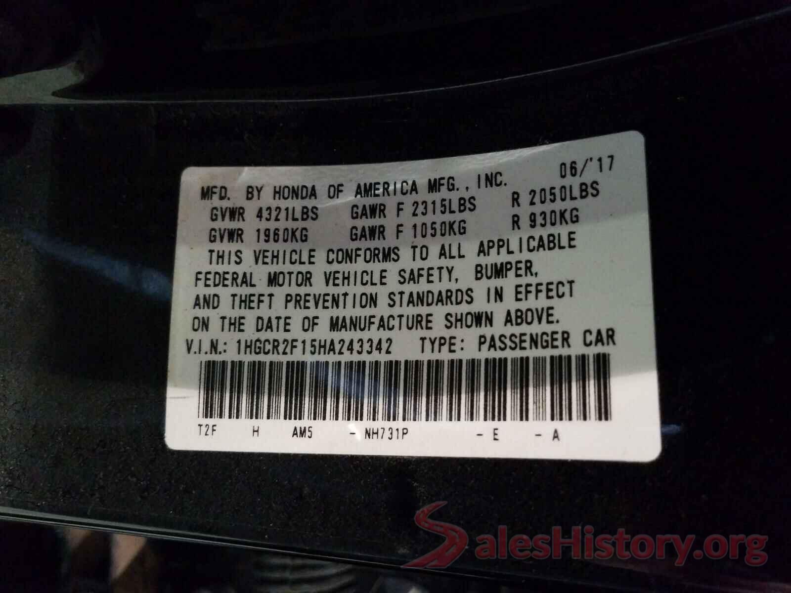 1HGCR2F15HA243342 2017 HONDA ACCORD